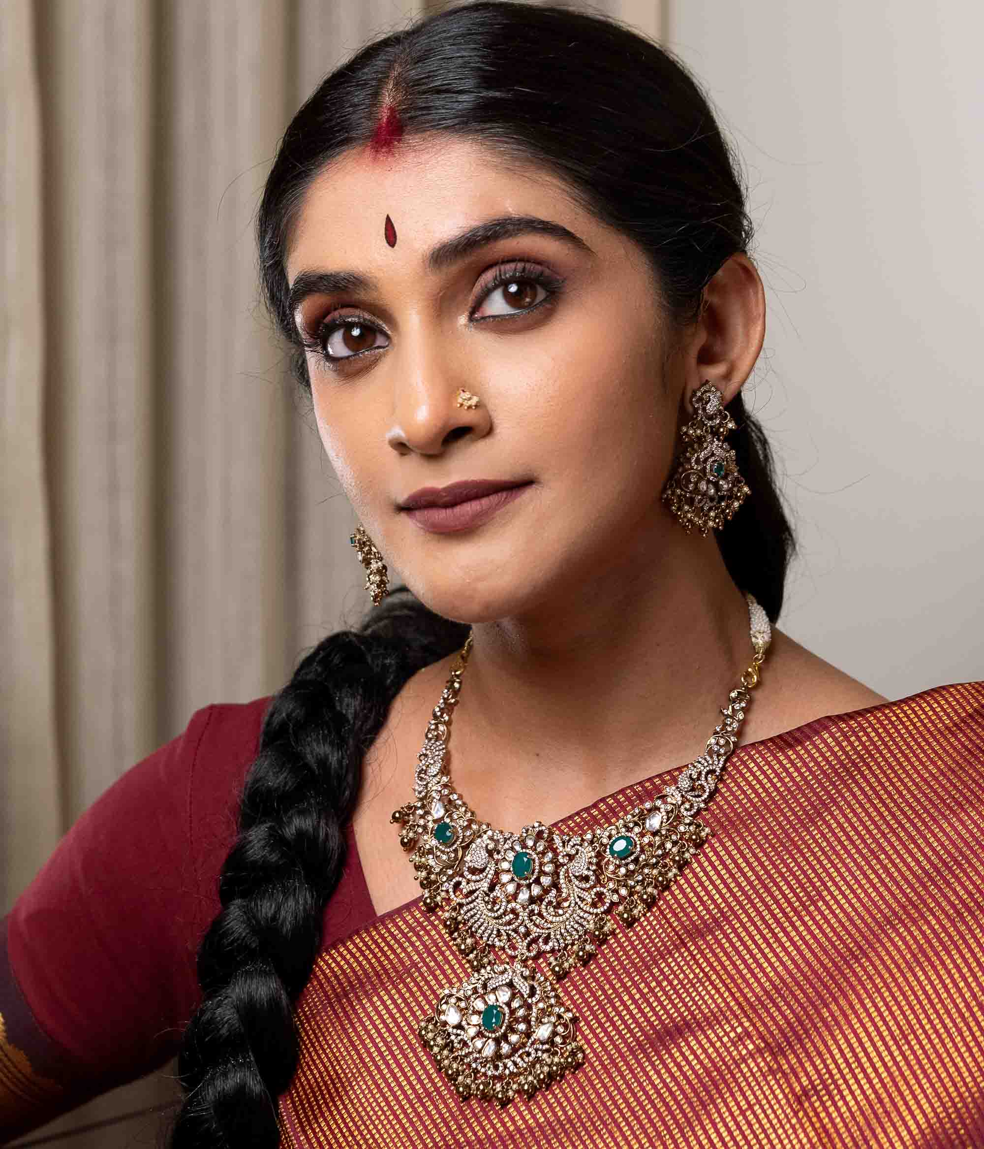 Handcrafted victorian necklace antique gold plated silver polki design