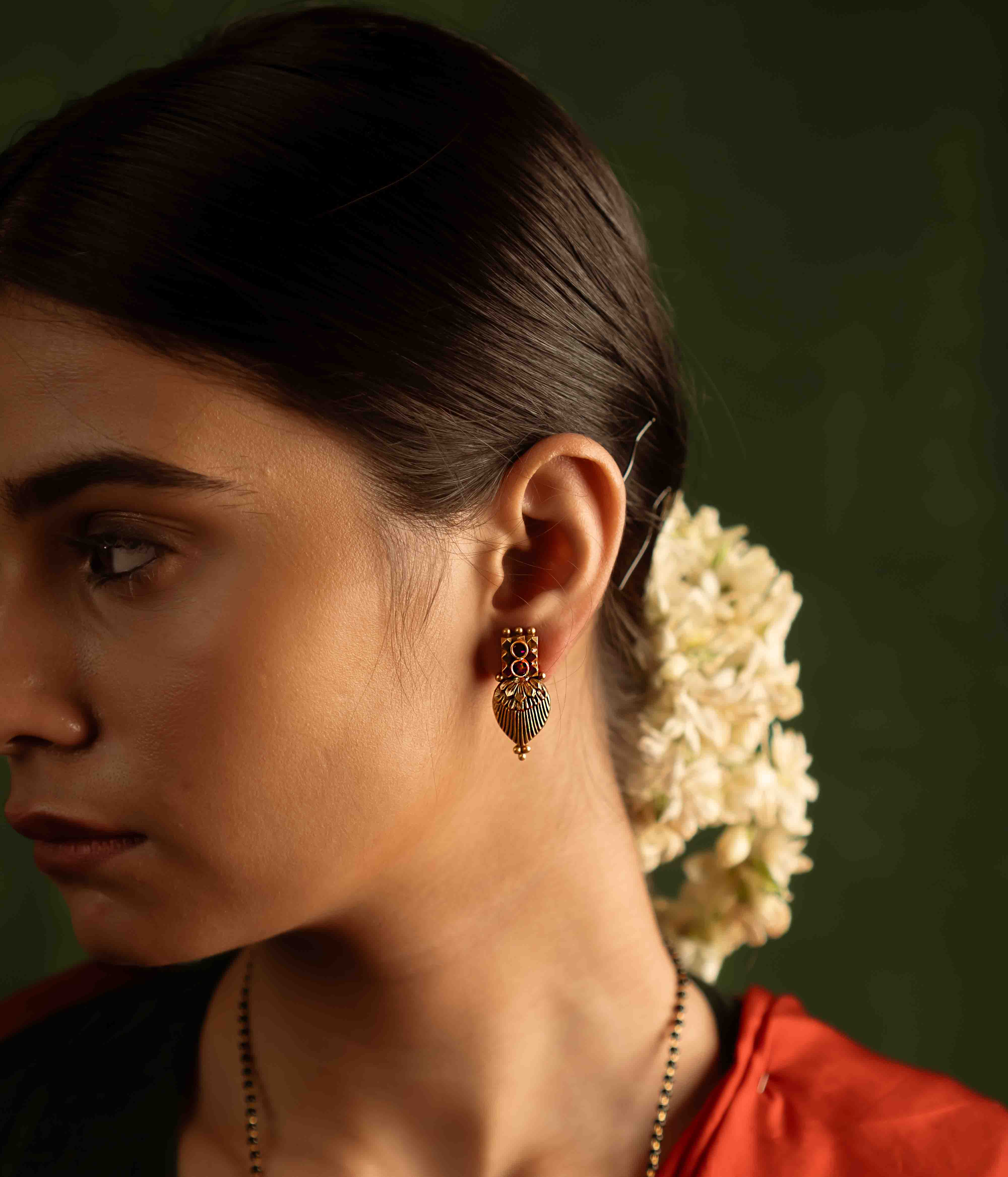 Handmade gold plated silver earrings with red spinel stones