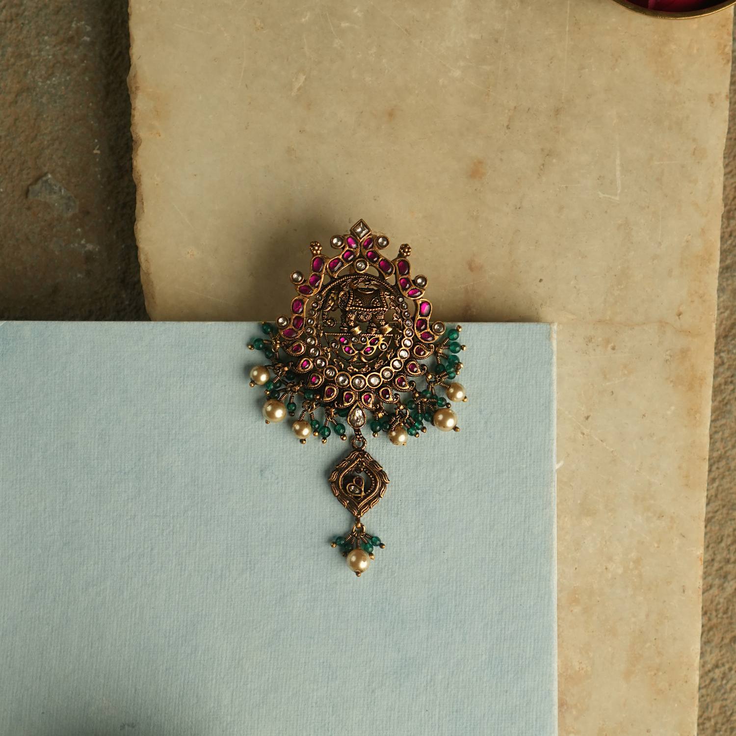 Kundhavai Nakshi Pendant in 92.5 Silver with 22ct Gold Plating