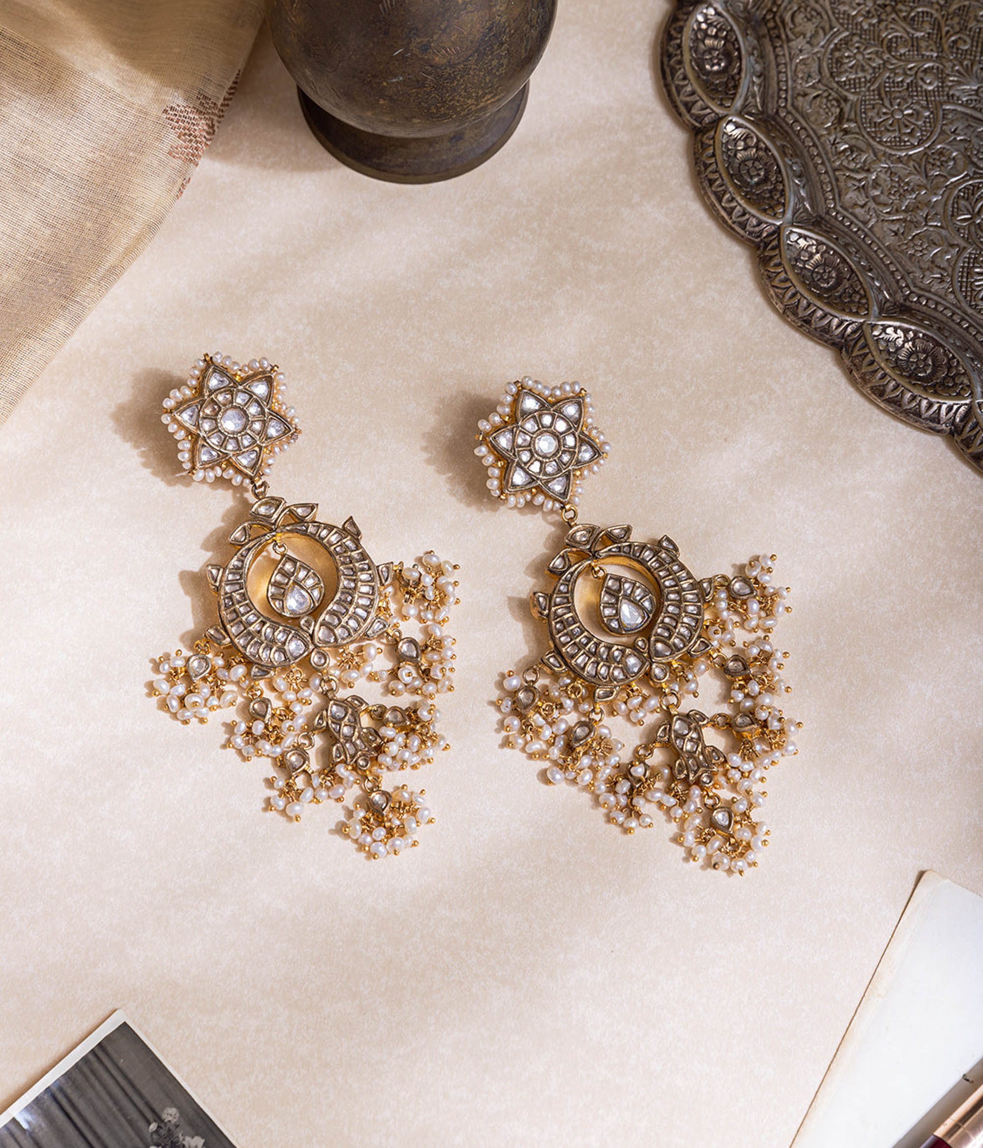 Handmade Silver Earrings with White Sapphires Chennai