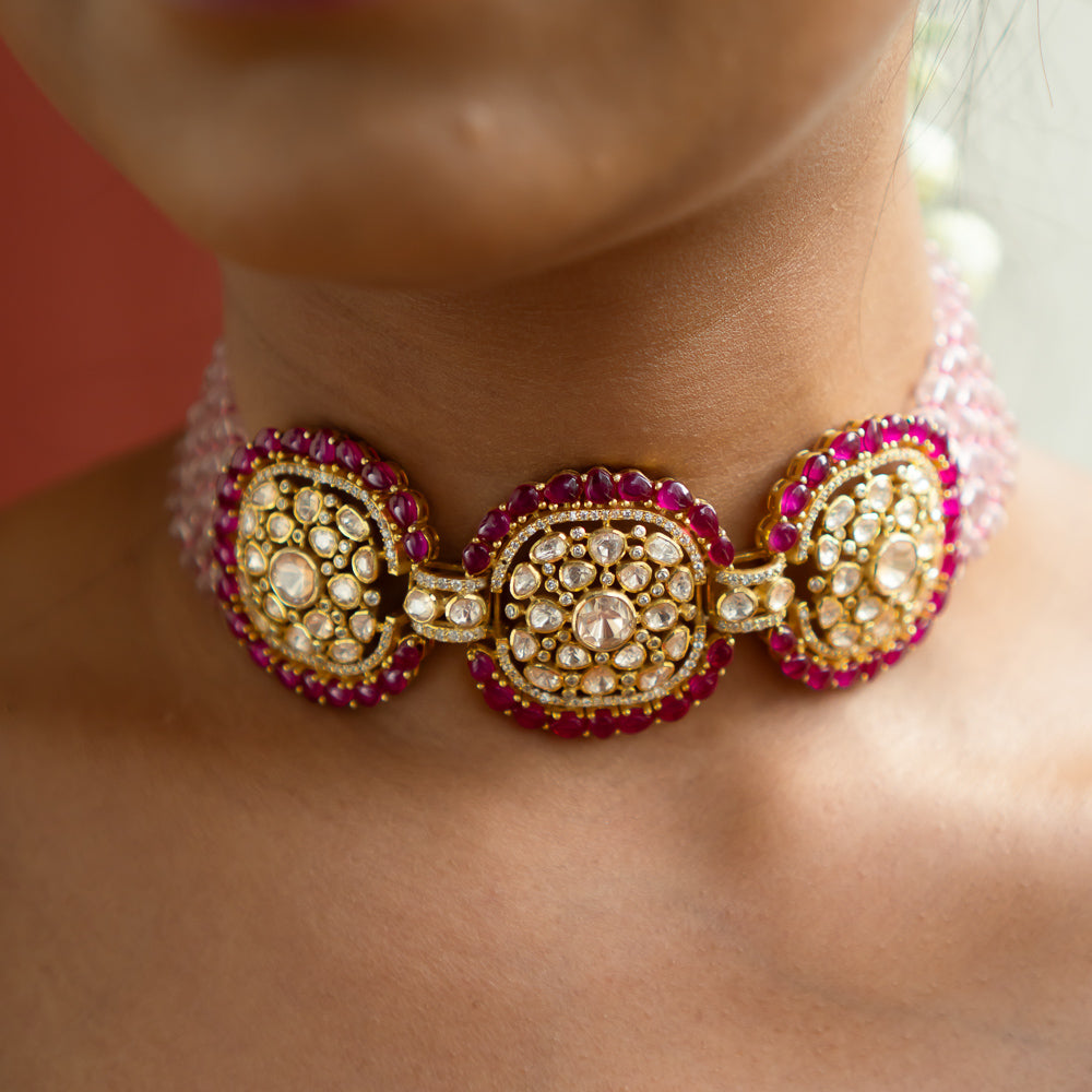 Laali Necklace in 92.5 Silver with 22ct Gold Plating and Polki Stones