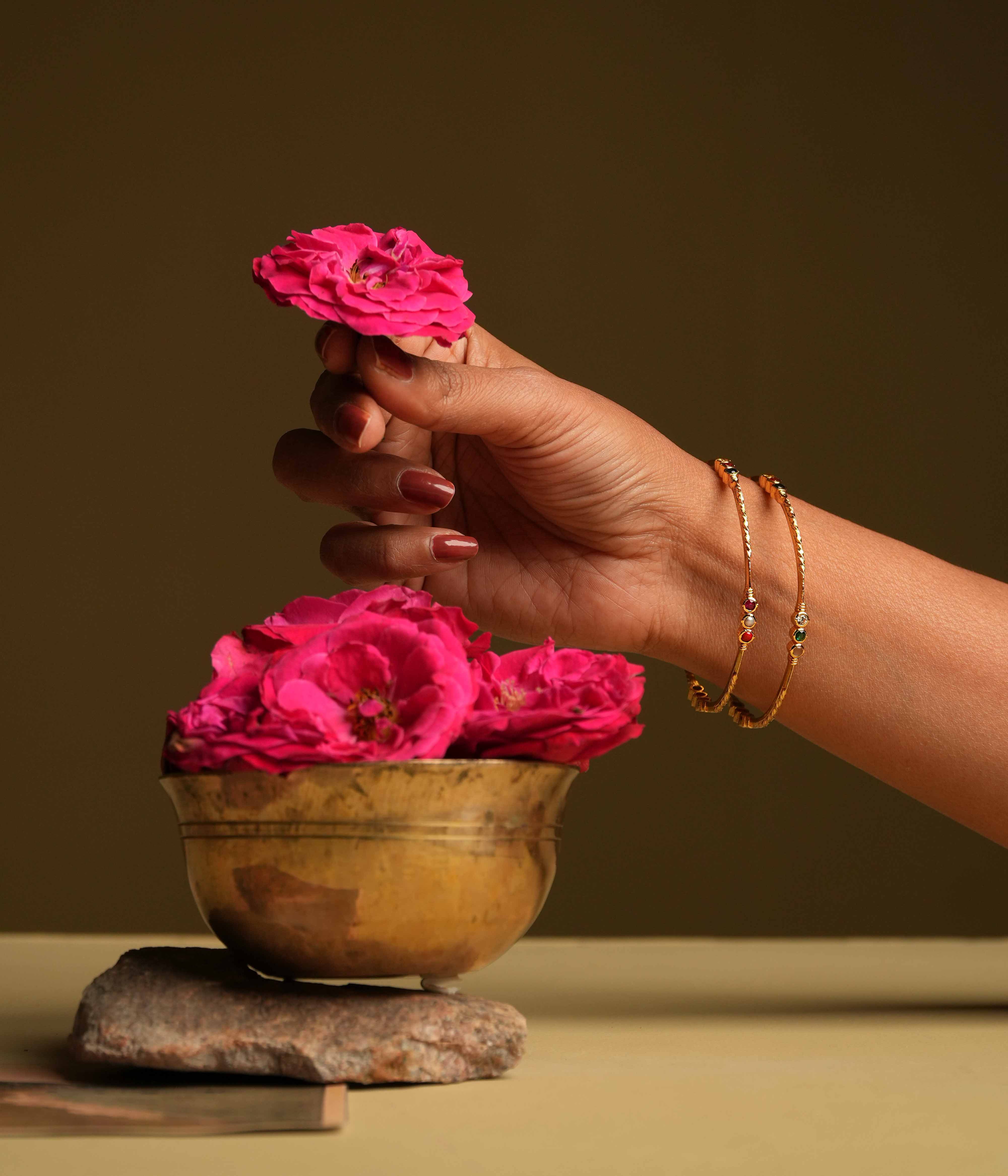 Traditional Navratna bangles in silver gold plated finish