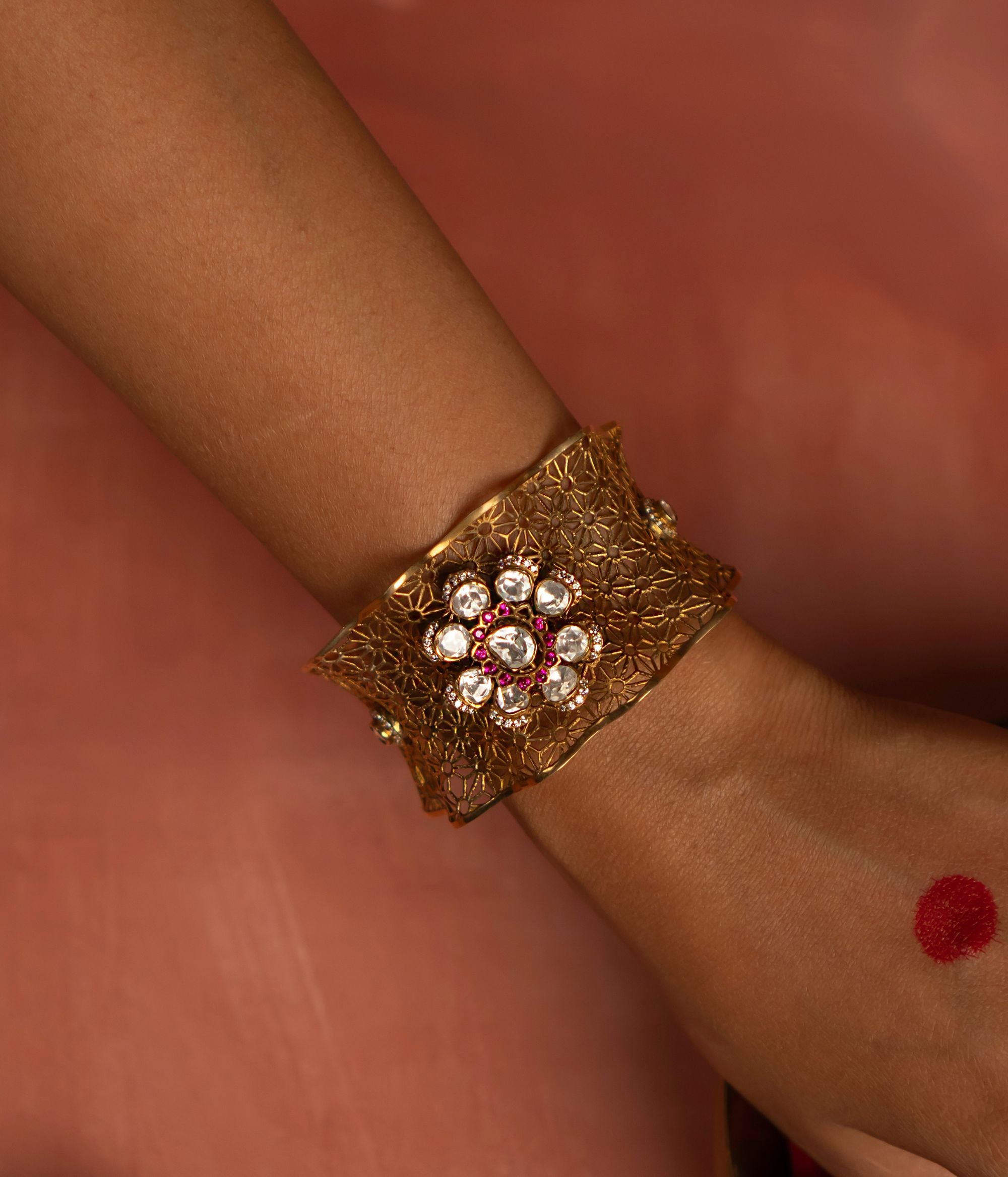 Handcrafted gold plated silver bracelet with Moissanite and CZ stones