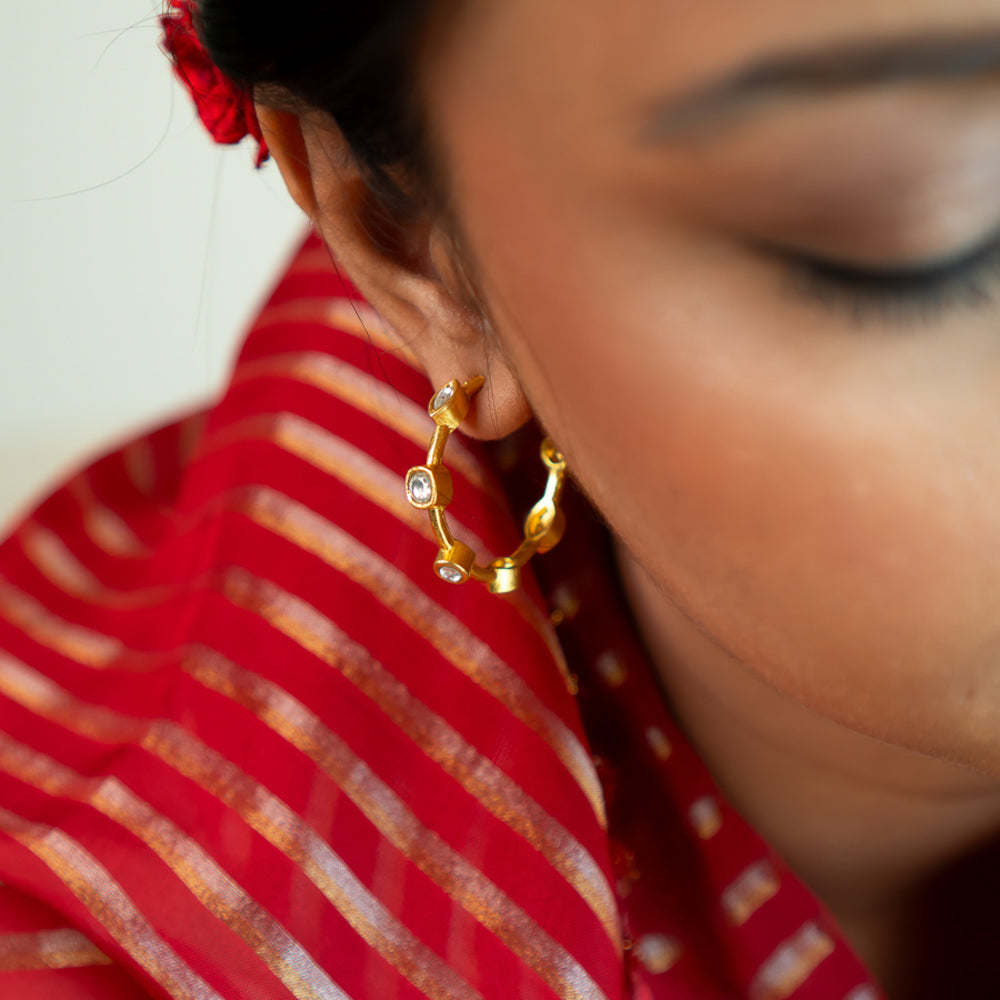 Lankawi Earrings in 92.5 Silver with white kundan stones