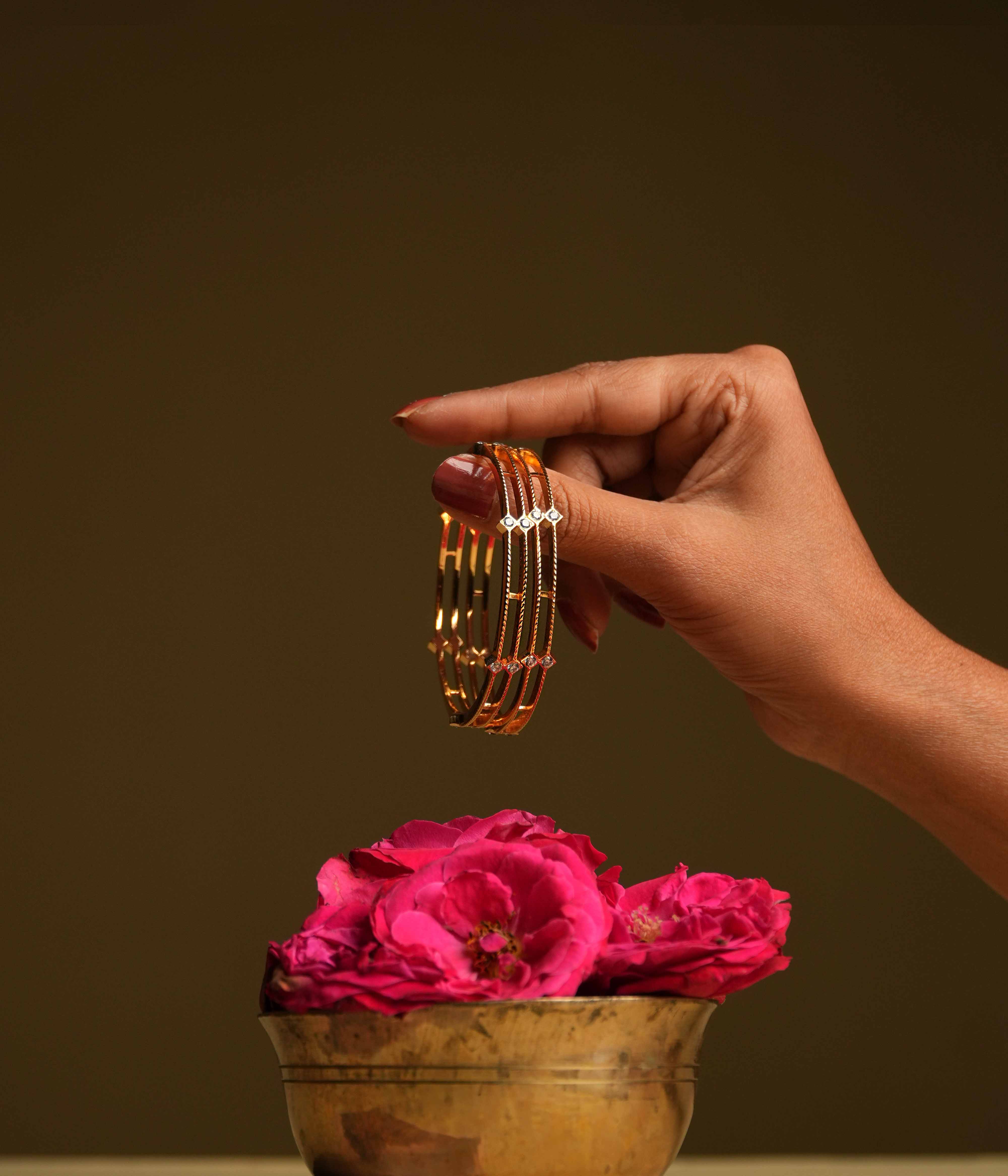 DivasMantra Lav Bangles 92.5 Silver minimal stone design