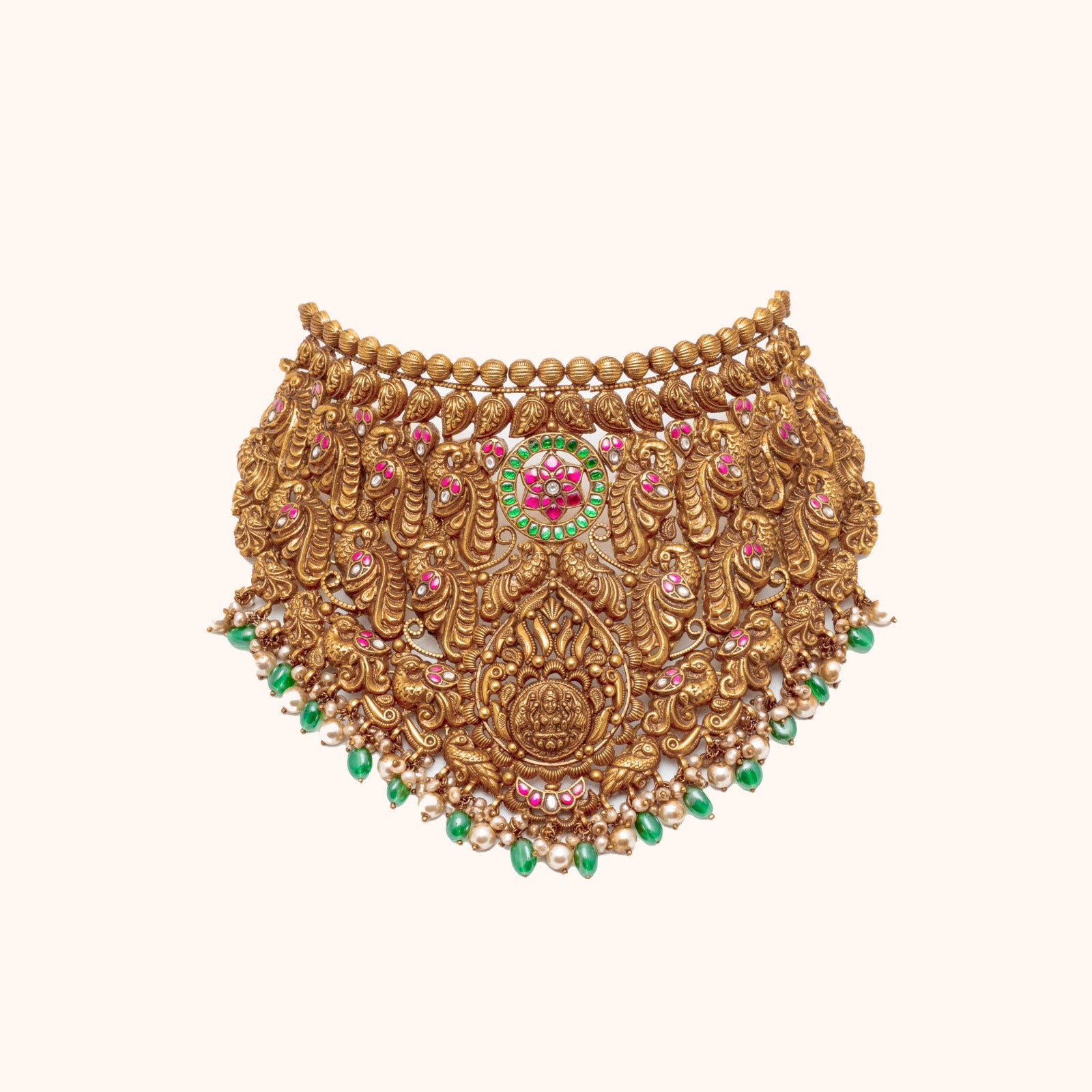 92.5 Sterling Silver Leva Deep Nakshi Temple Choker Gold Plated