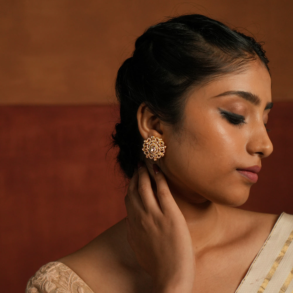 Lillian Earrings in 92.5 Silver with Polki and CZ stones