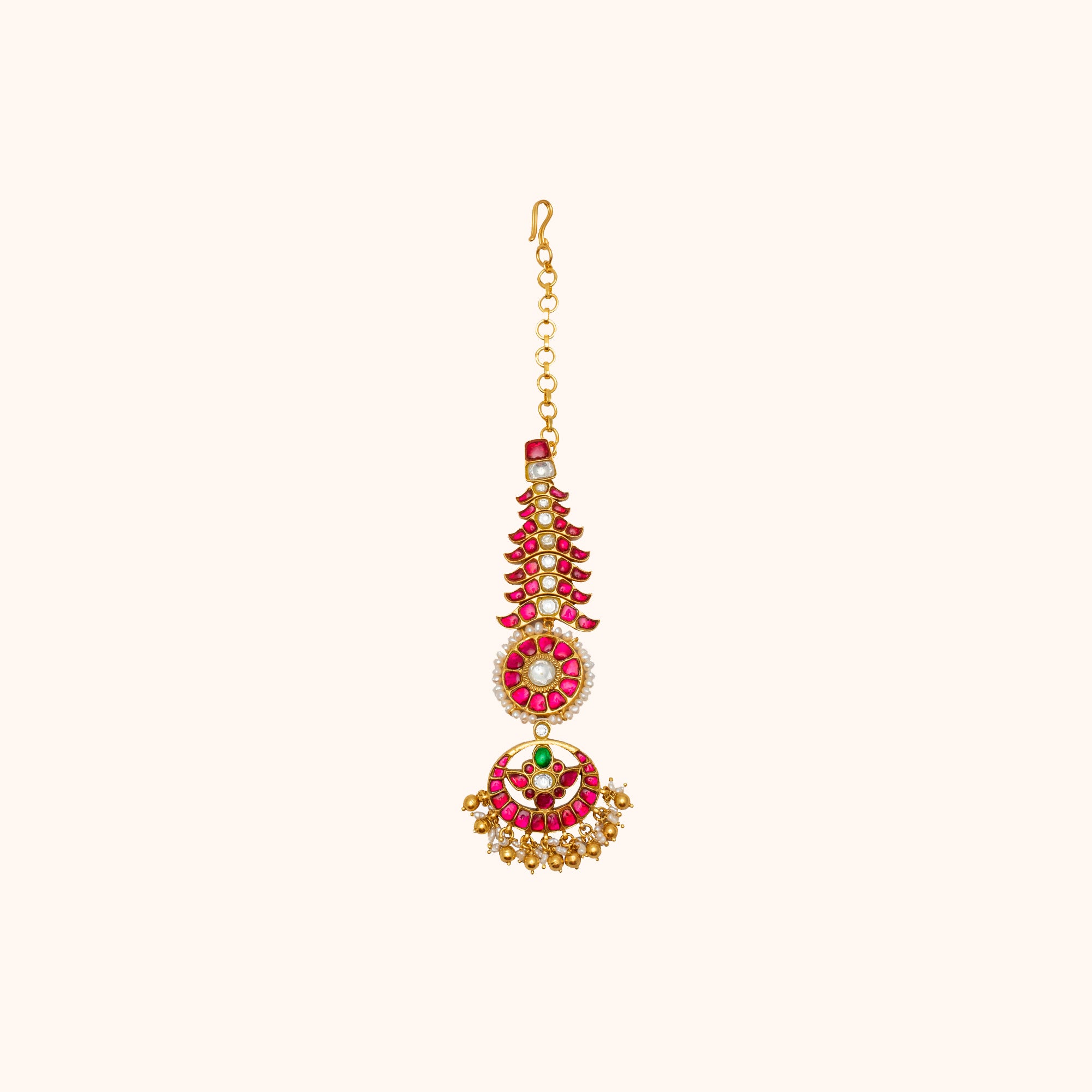 Lina Kundan Tikka in 92.5 Silver with Red, Green & White Stones