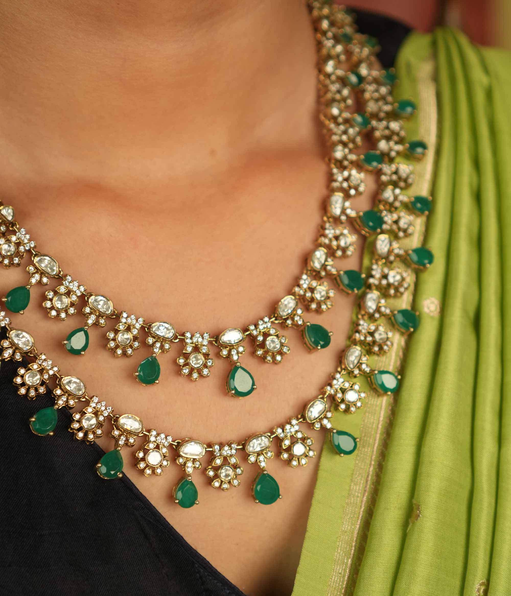 DivasMantra Lolita Necklace in silver with Moissanite Polki stones