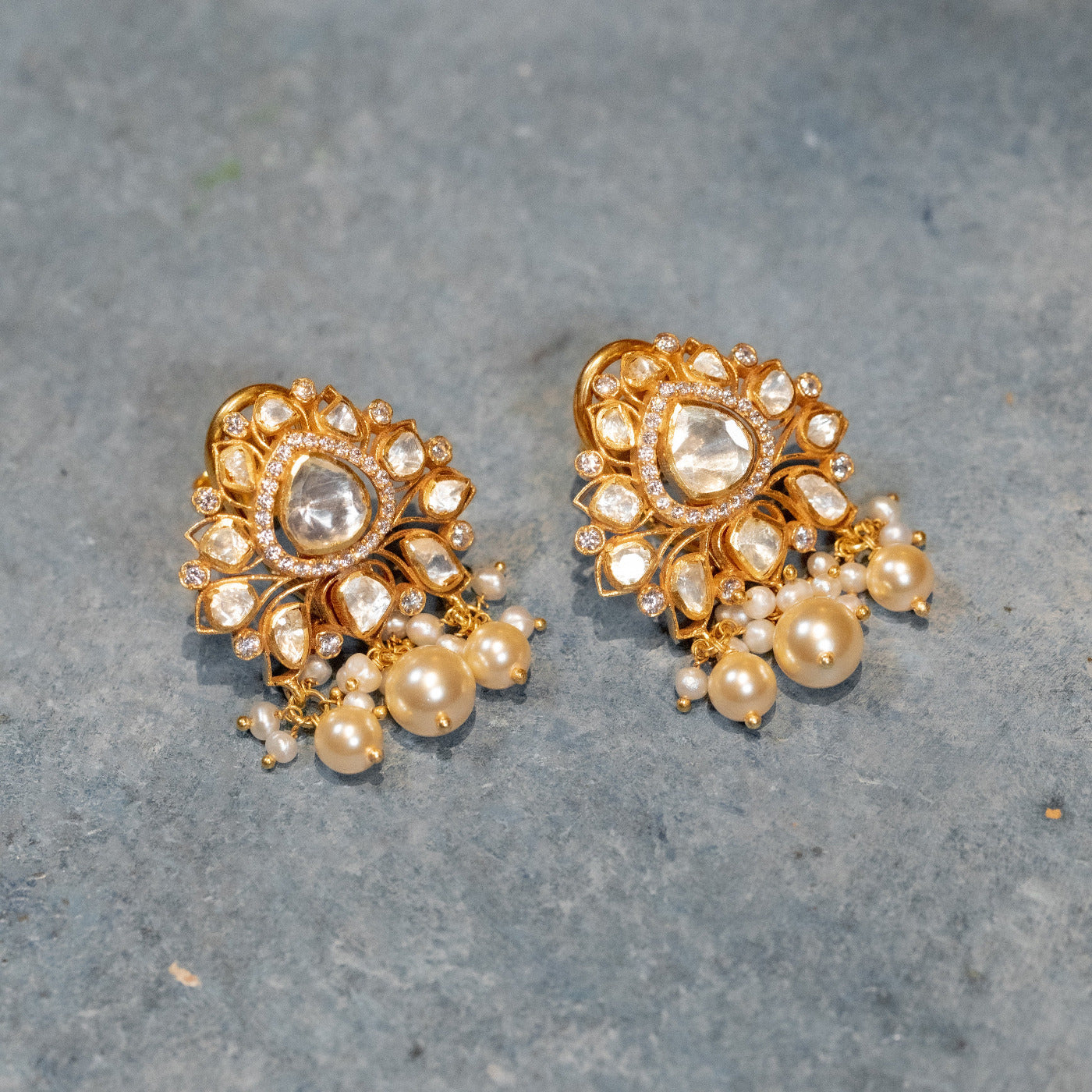 Luna Polki Earrings in 92.5 Silver with 22ct Gold Plating
