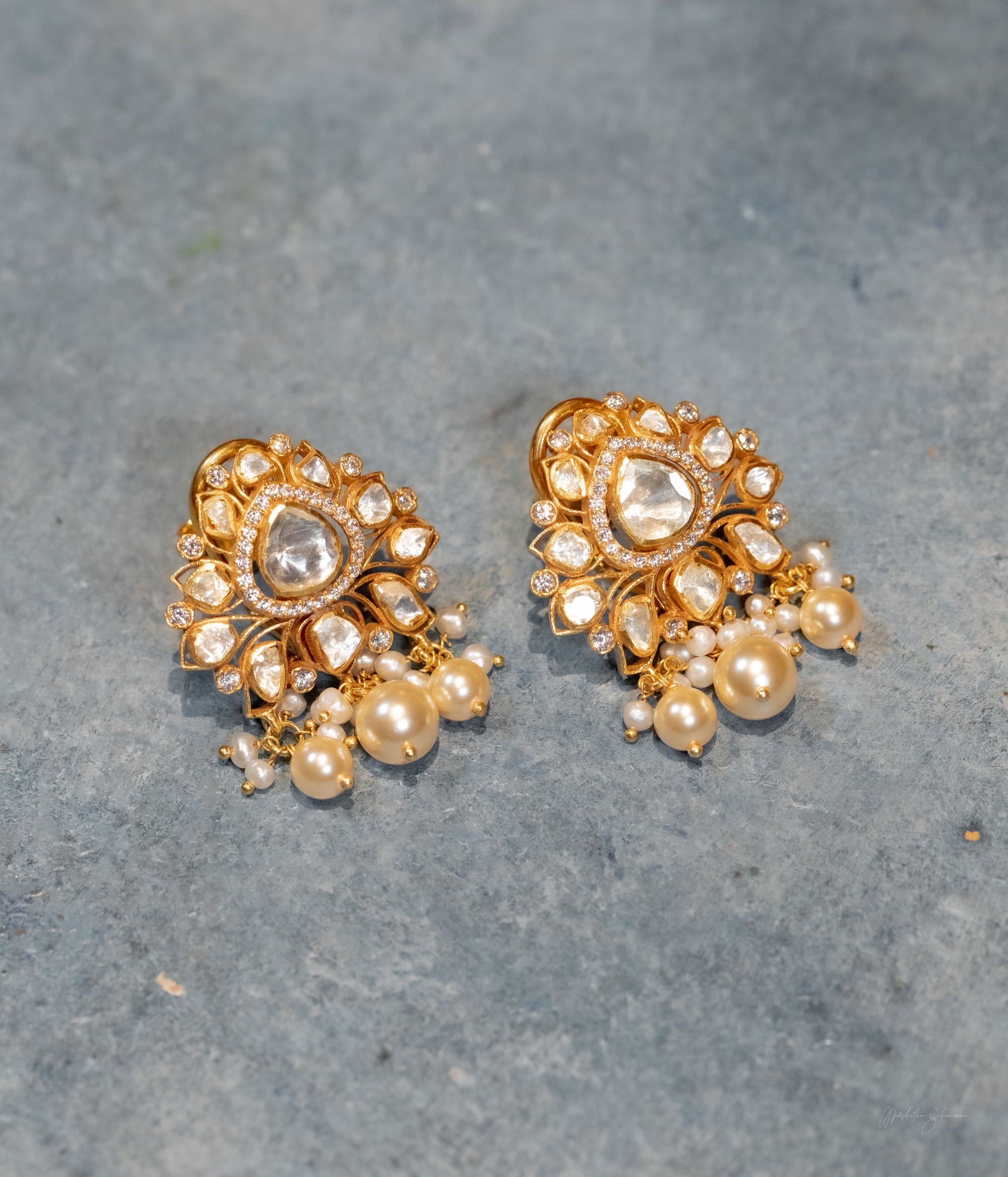 Handmade minimalistic Polki earrings with CZ stones Chennai