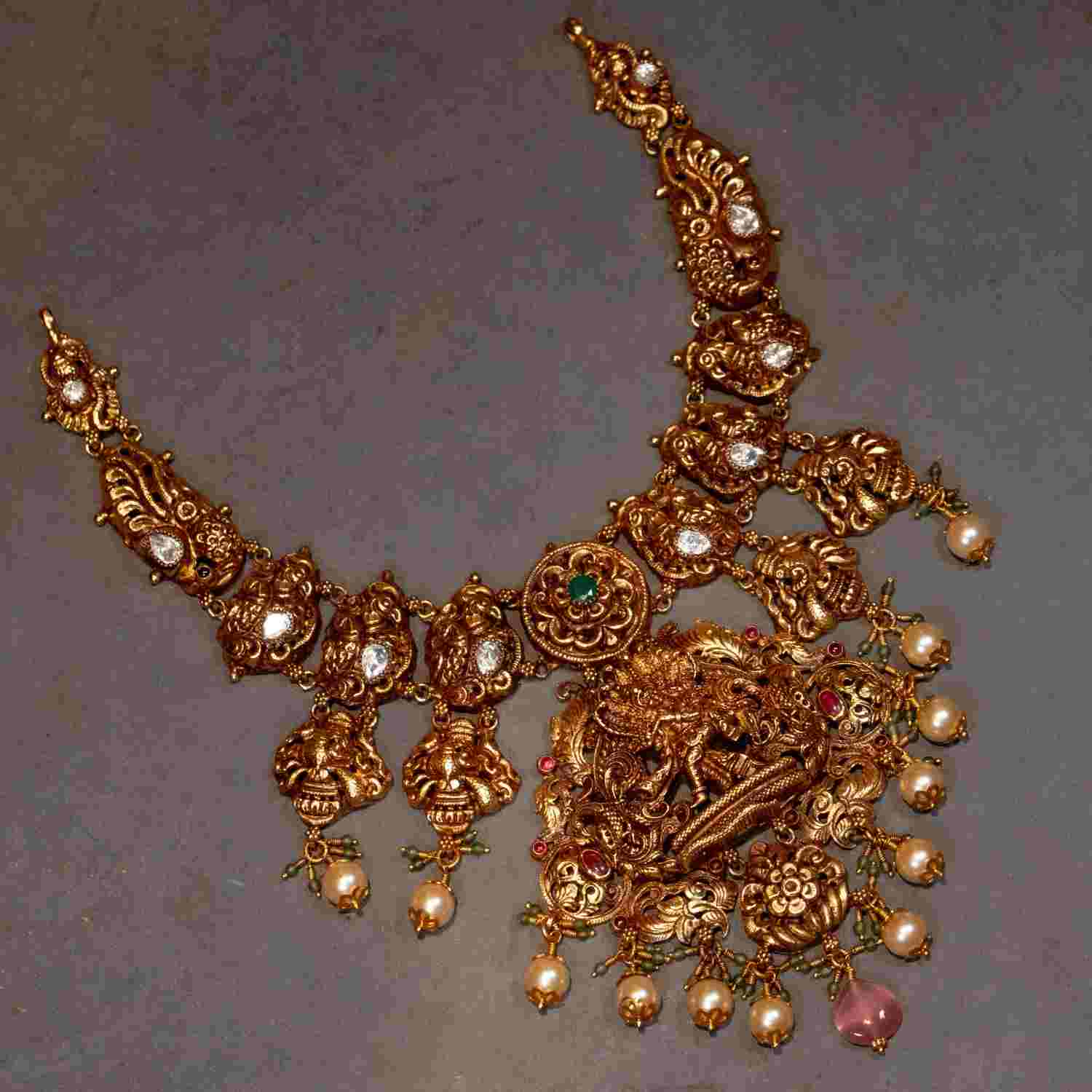 92.5 Sterling Silver Vishwapura Temple Necklace Gold Plated