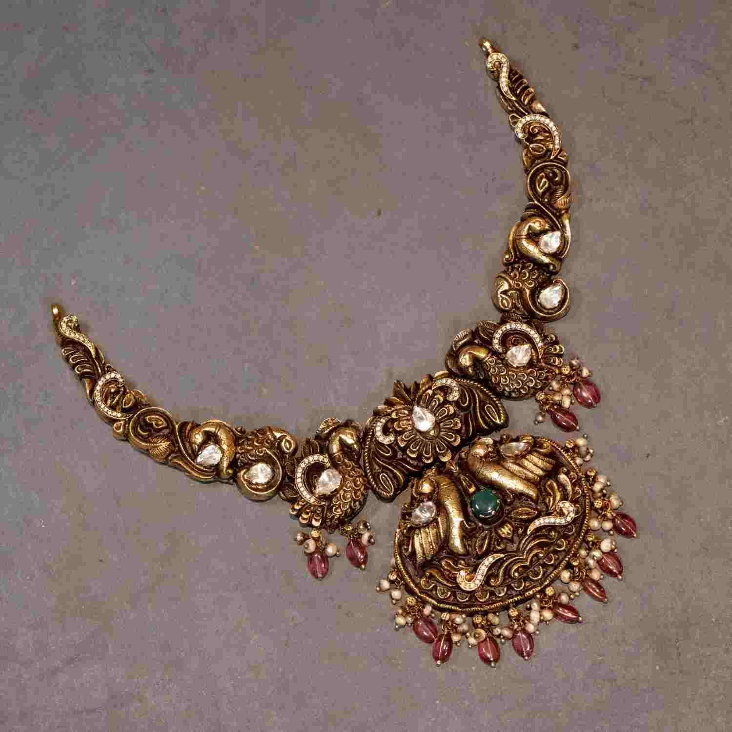92.5 Sterling Silver Madhulika Temple Necklace Gold Plated