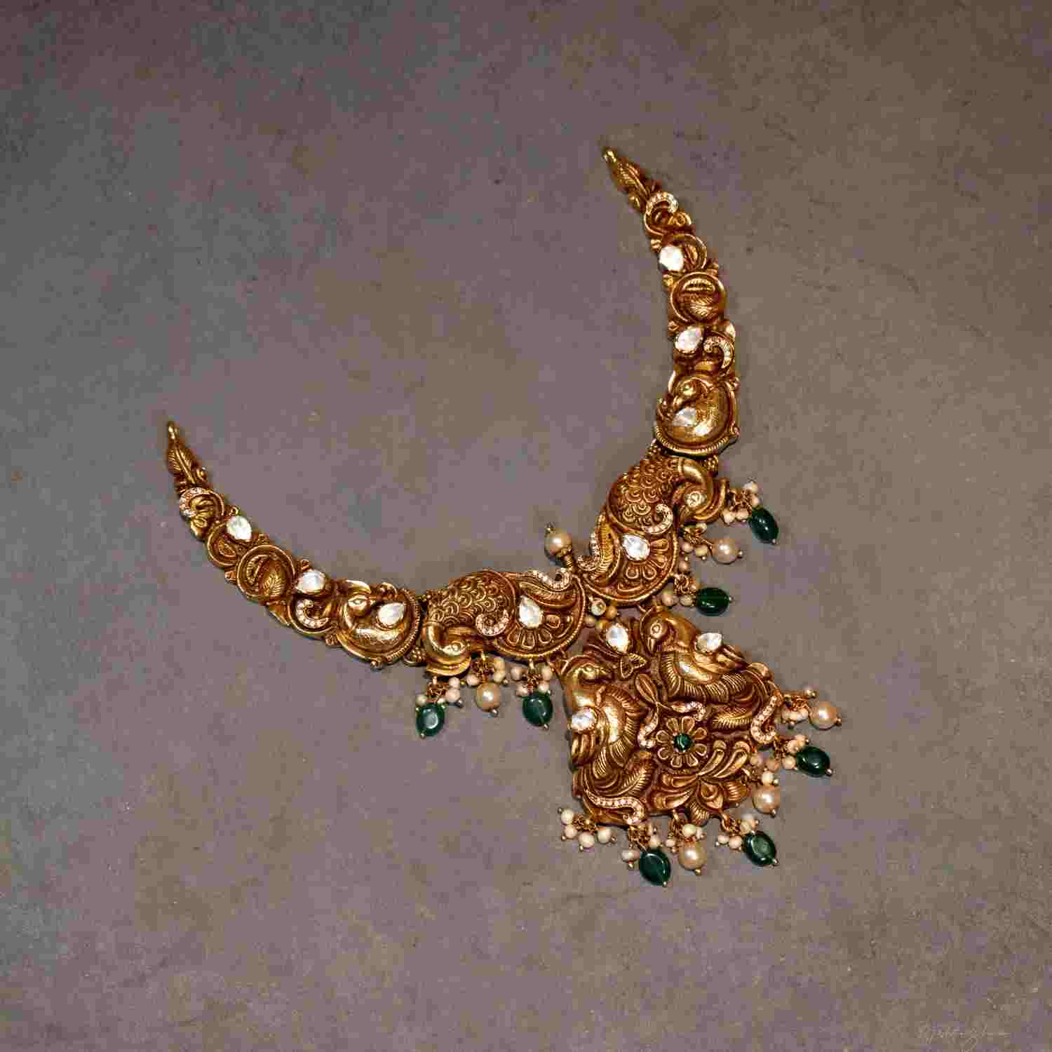 92.5 Sterling Silver Malhar Temple Necklace Gold Plated