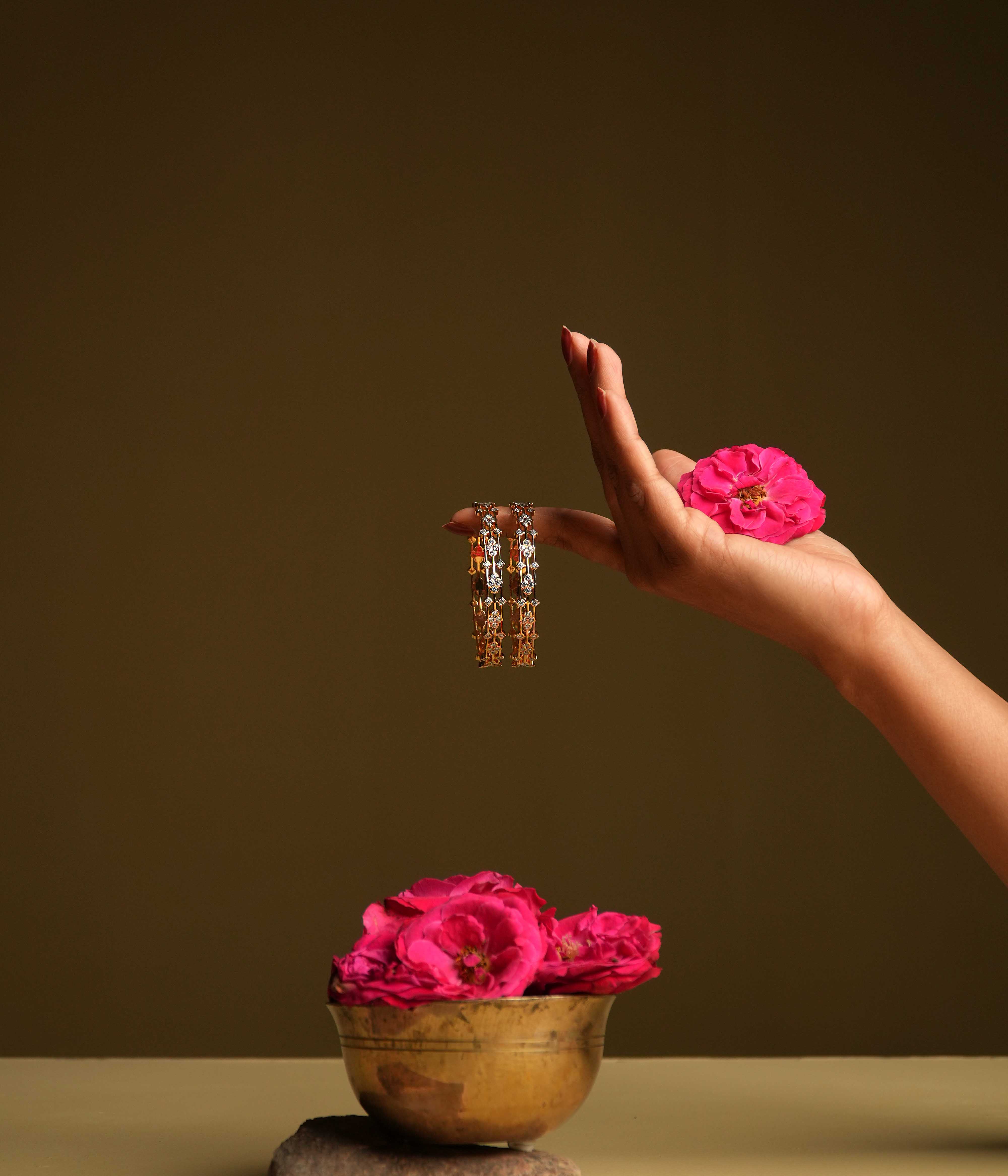 Handmade silver insert type bangles with sparkling stones