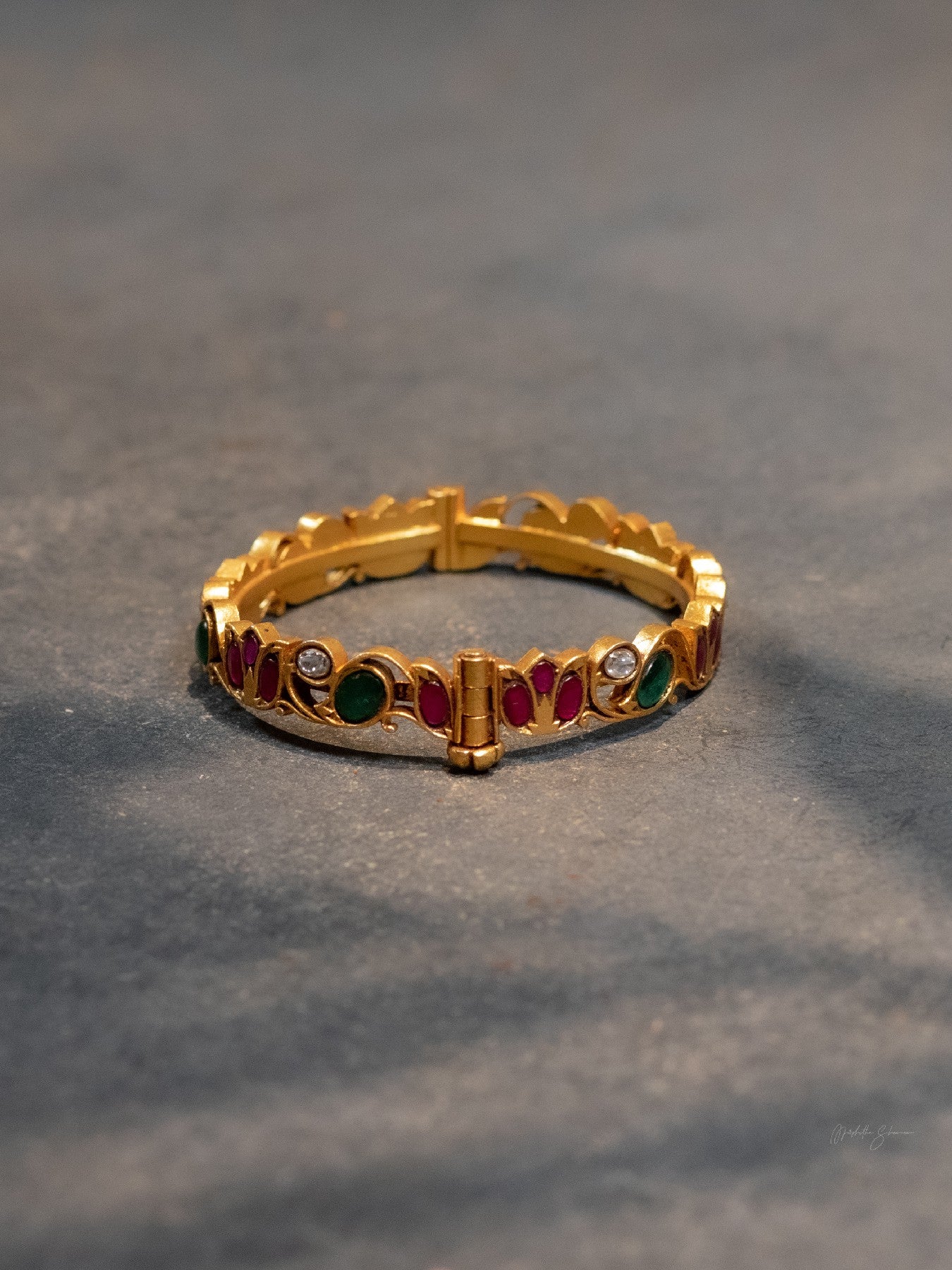 Close-up of Maati Kada handcrafted in 92.5 silver and gold plating