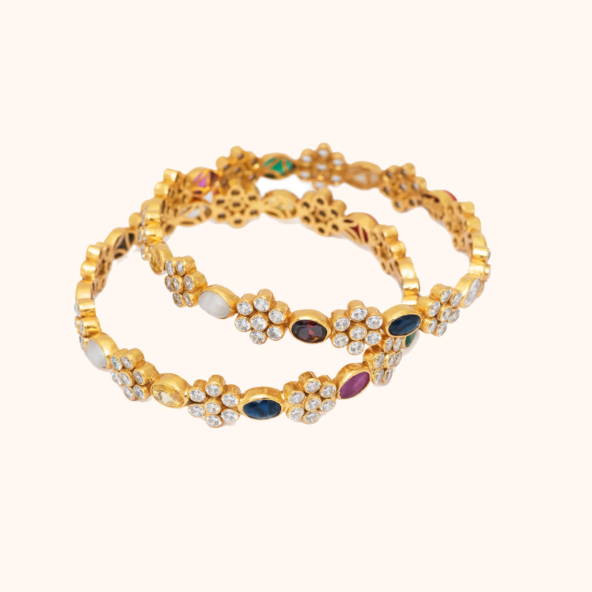 Maccoo Navratna Silver Bangles in 92.5 Sterling Silver