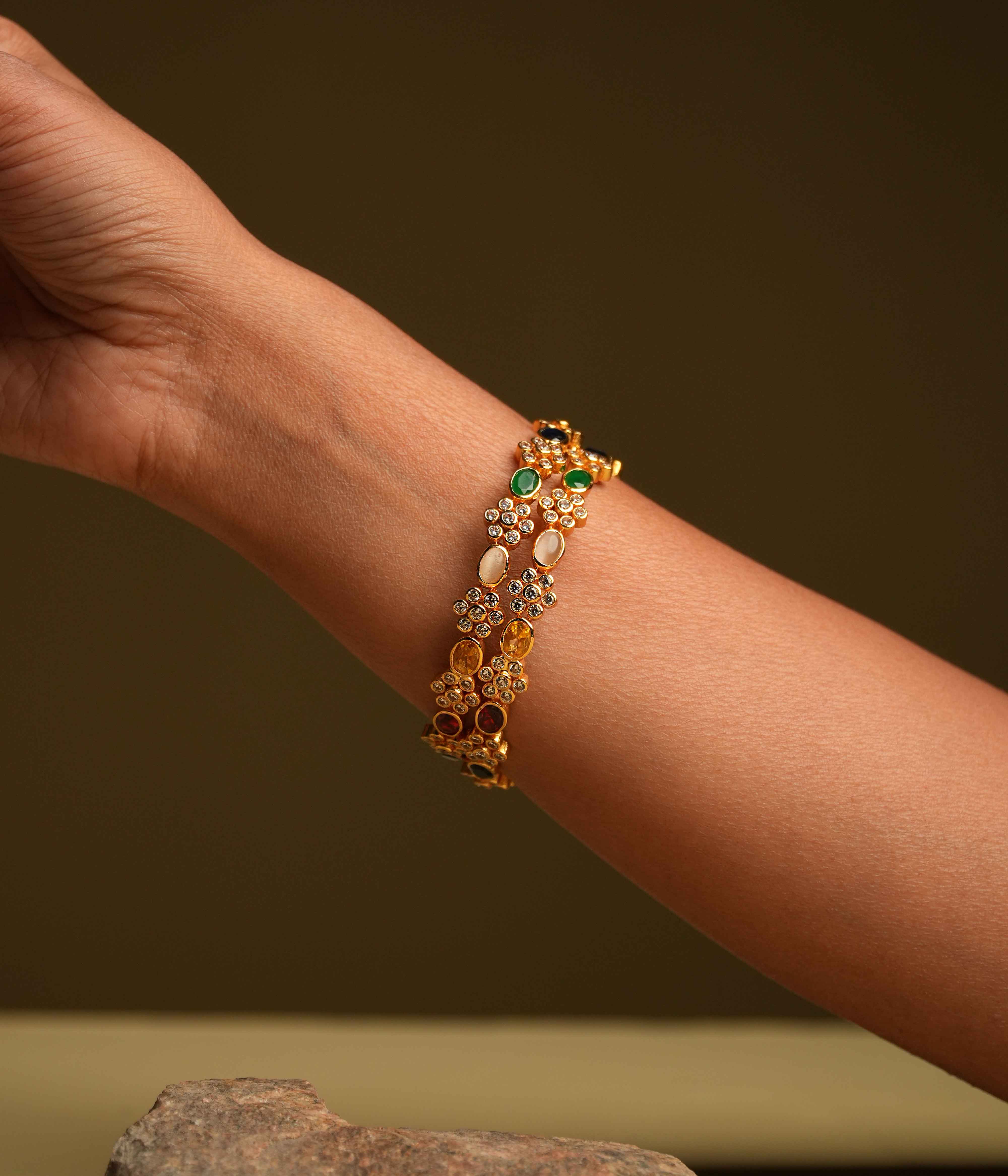 Traditional Navratna Bangles in Sterling Silver by DivasMantra