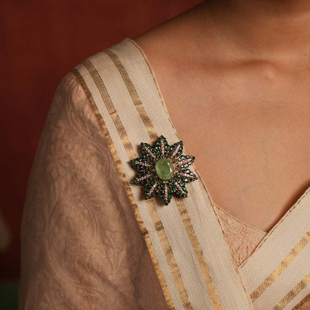Madelyn Silver Brooch in 92.5 Sterling Silver with Green Gemstones