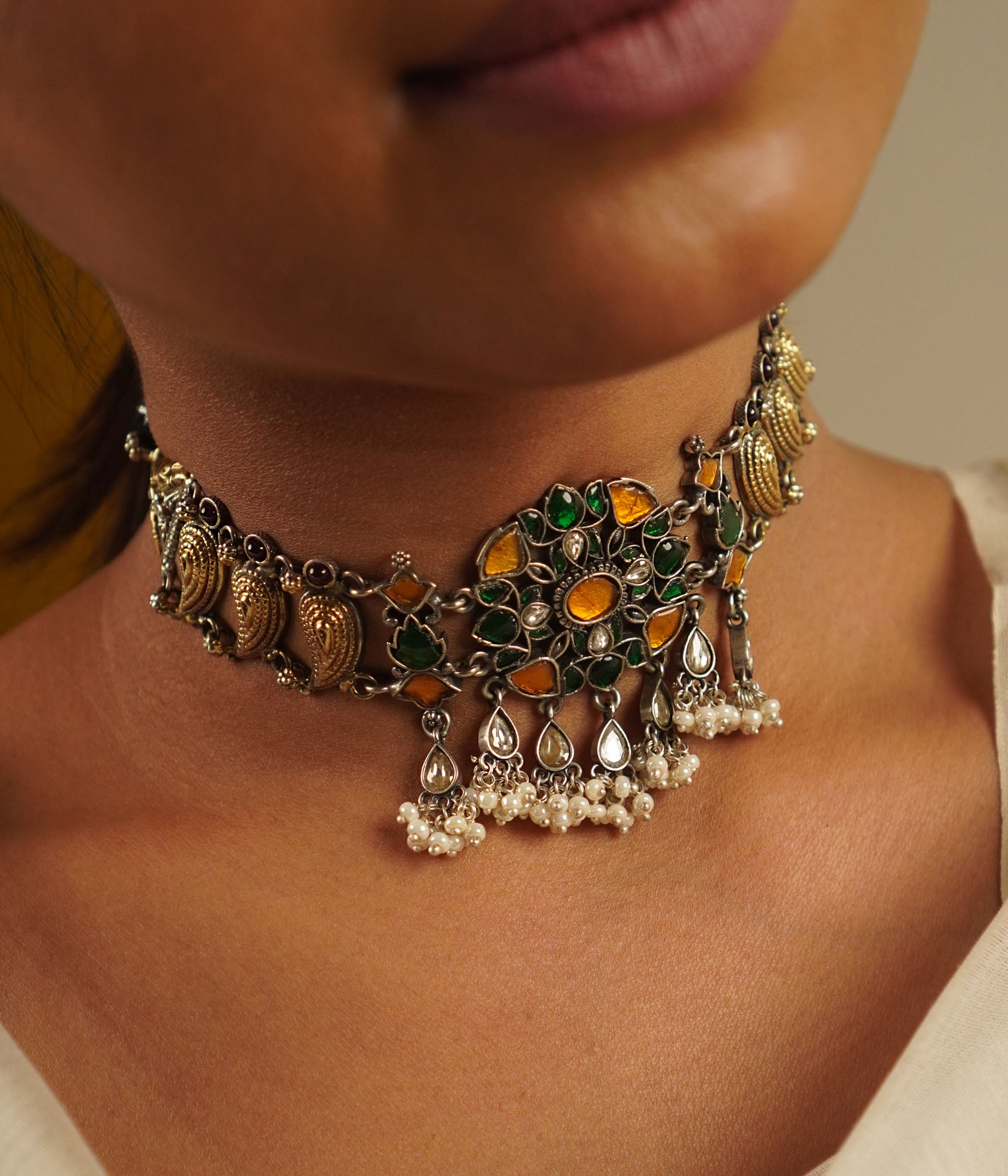 Handmade 92.5 Silver Choker Necklace by DivasMantra