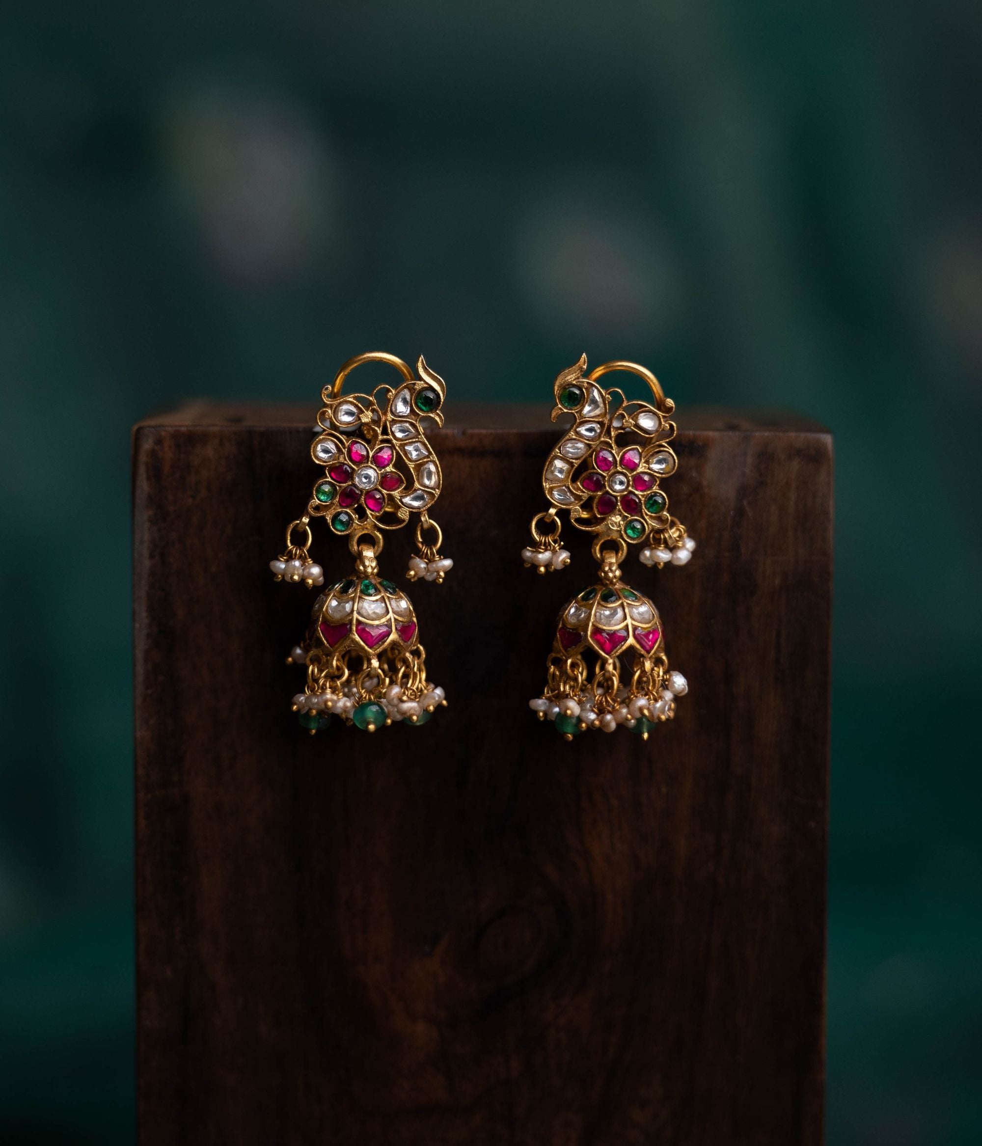 Traditional Temple Jewelry Jhumkas with Pearls and Beads