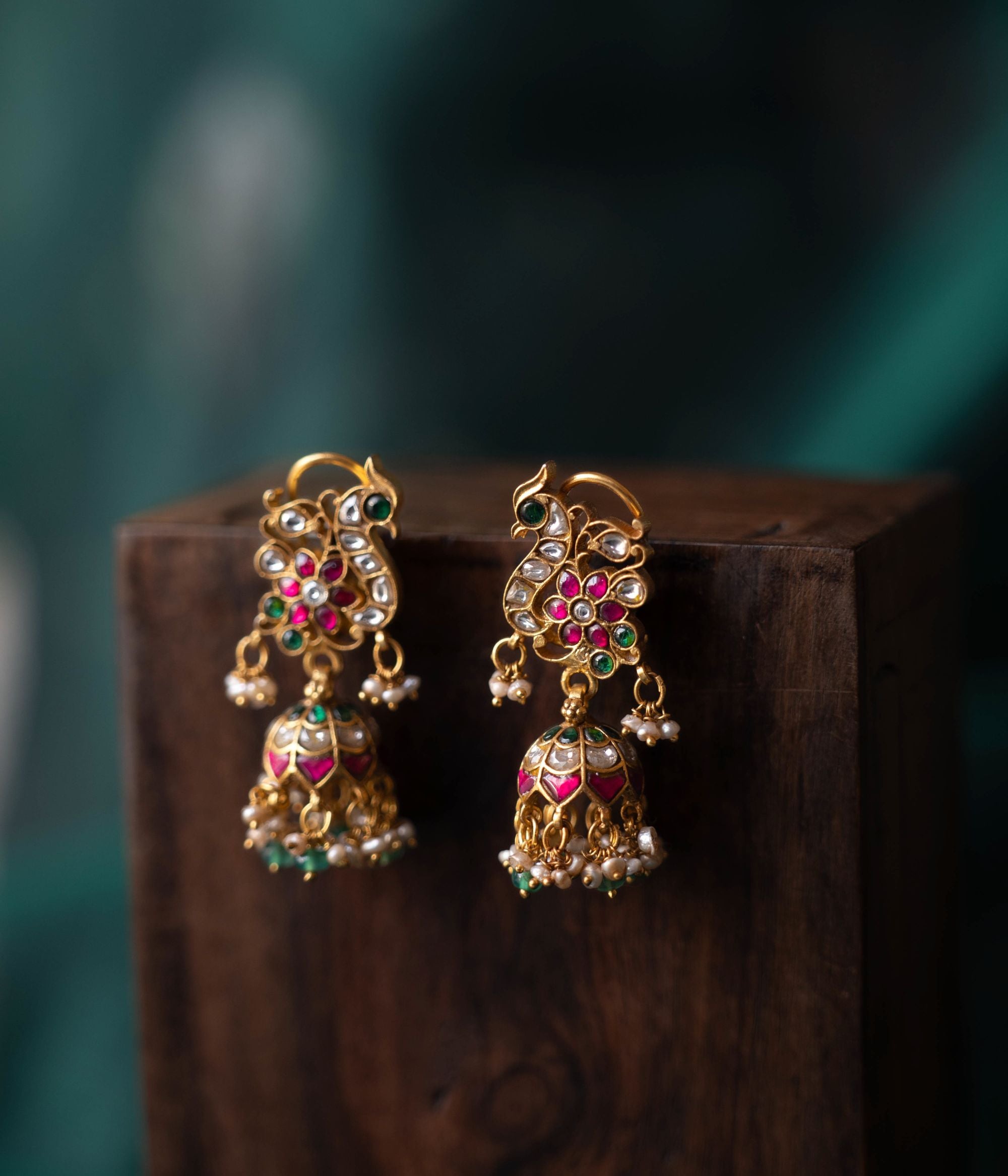 Elegant Silver Kundan Earrings Inspired by South Indian Temple Art