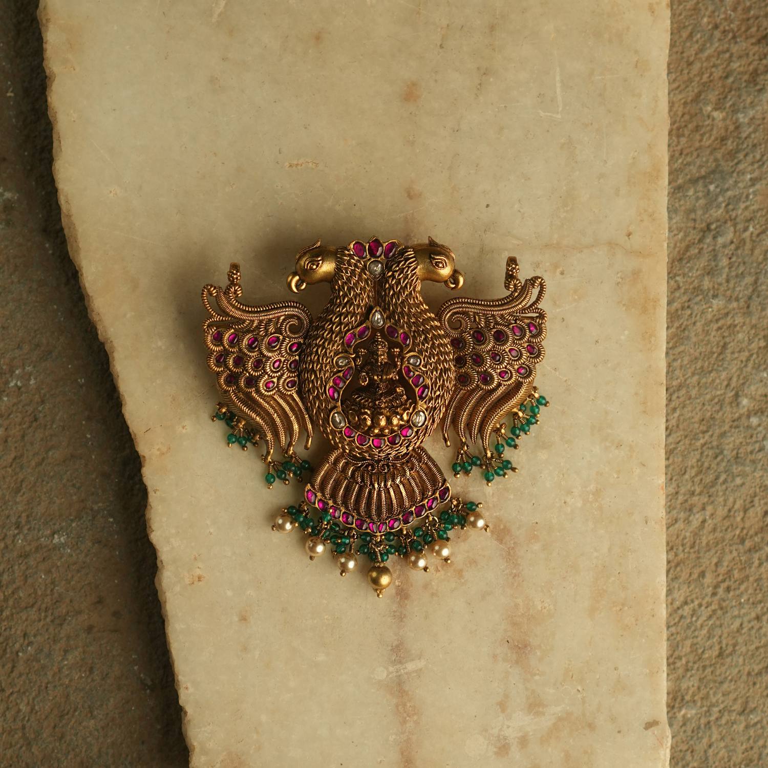 Handmade 92.5 Silver Gold Plated Kundan Pendant with Dual Hook