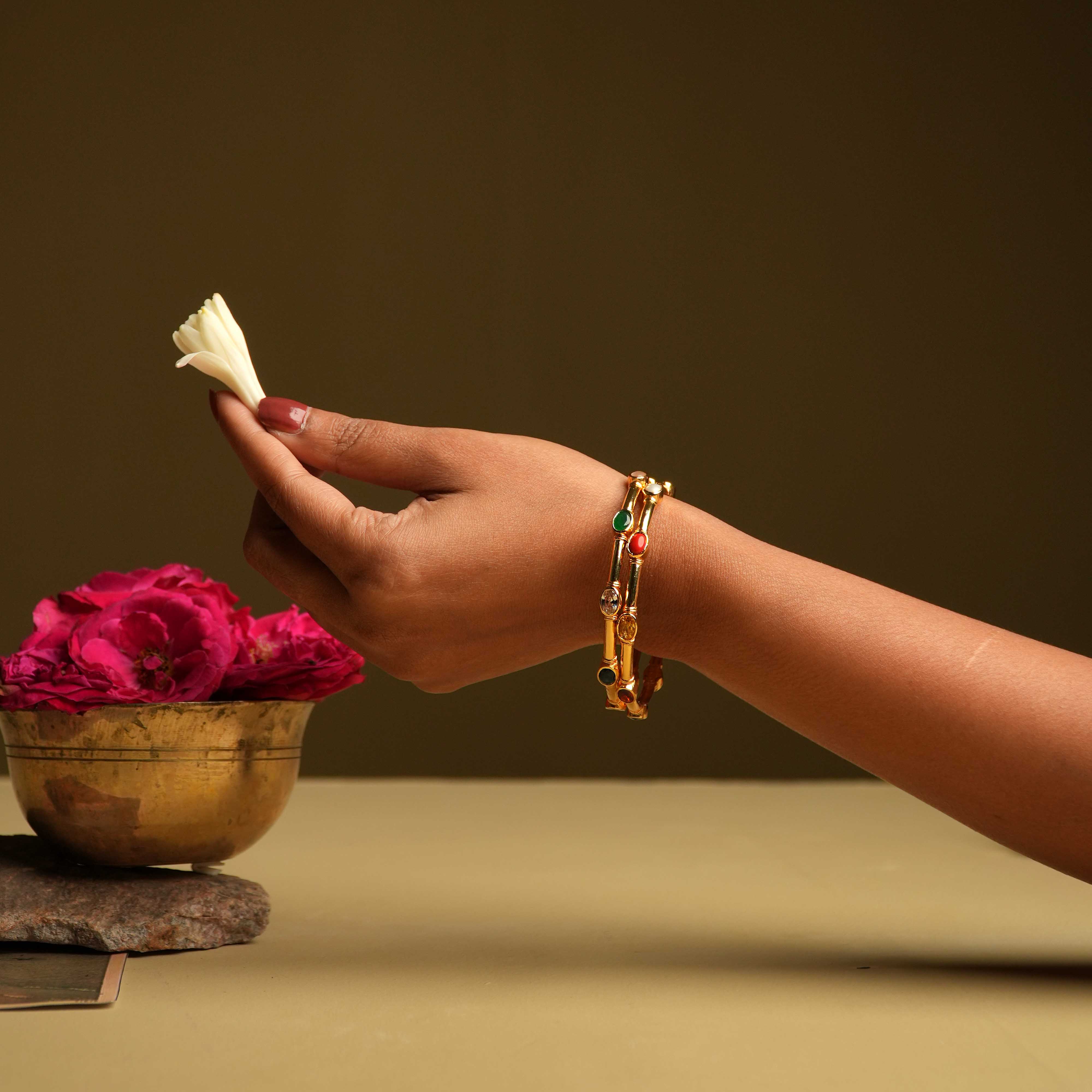 Maenan Silver Bangles by DivasMantra Chennai with Navratna Stones
