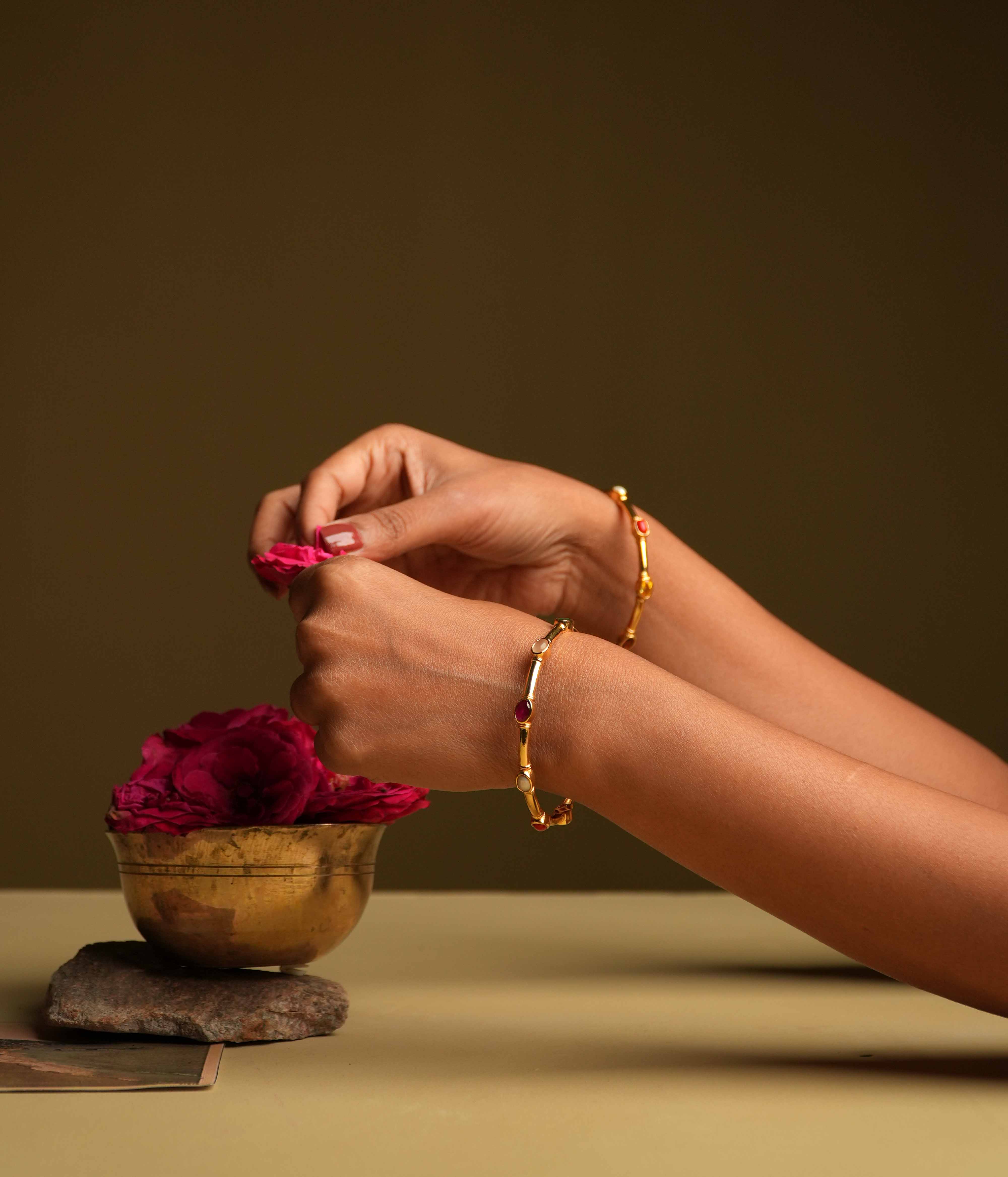 Handmade 92.5 Silver Insert Type Bangles with Navratna Stones