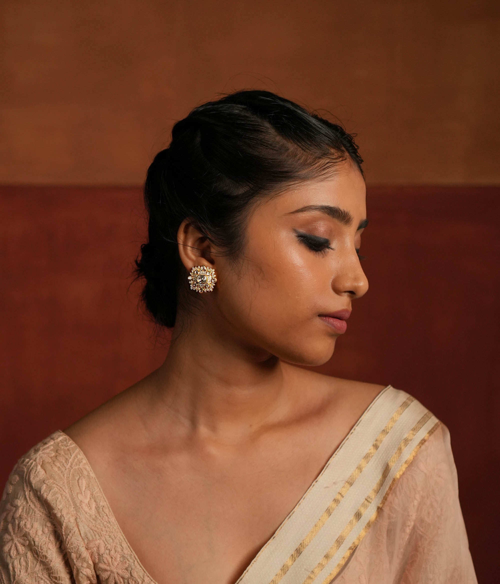 Handmade 92.5 Silver Earrings with Polki and CZ Stones