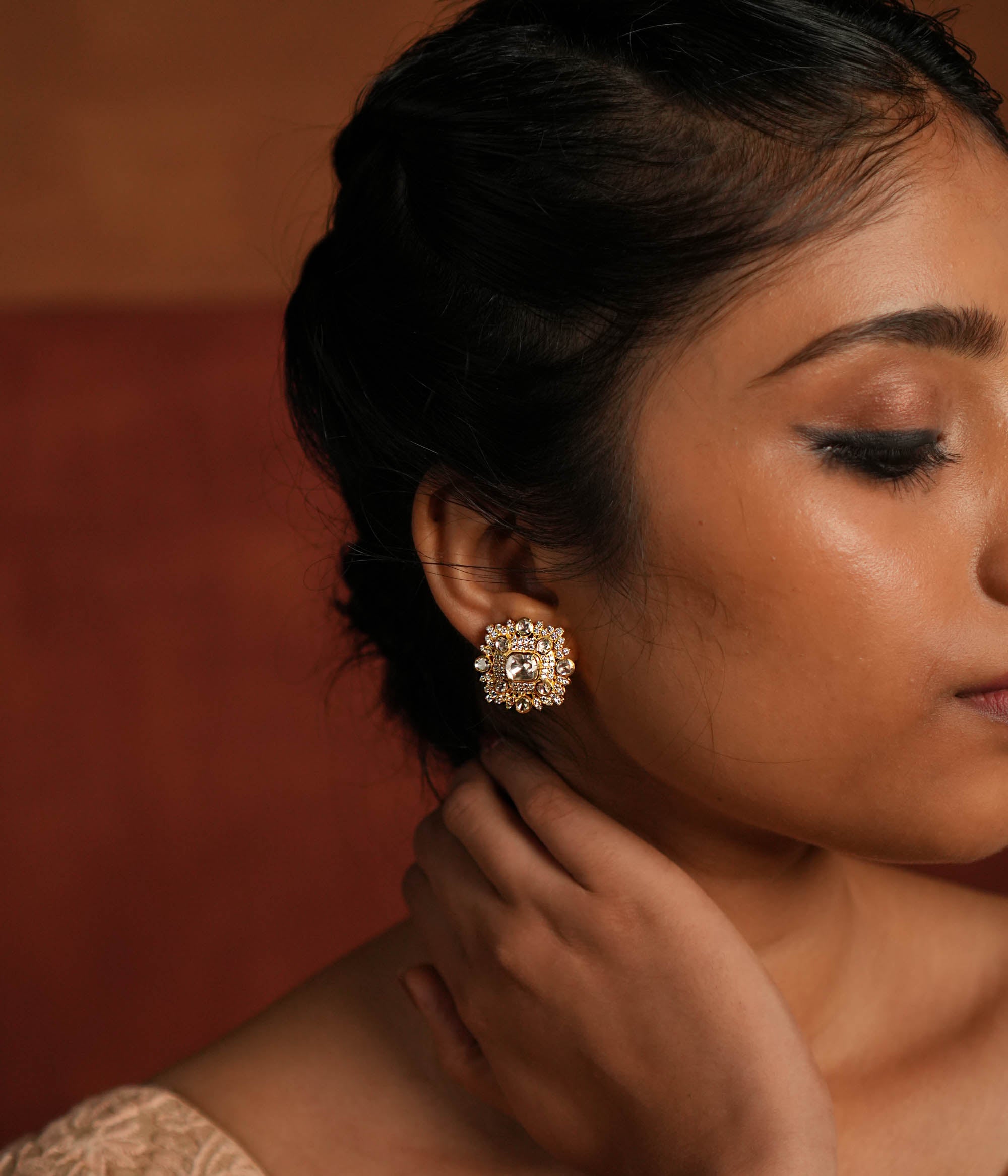 Elegant Silver Earrings with Polki Stones and CZ Detailing