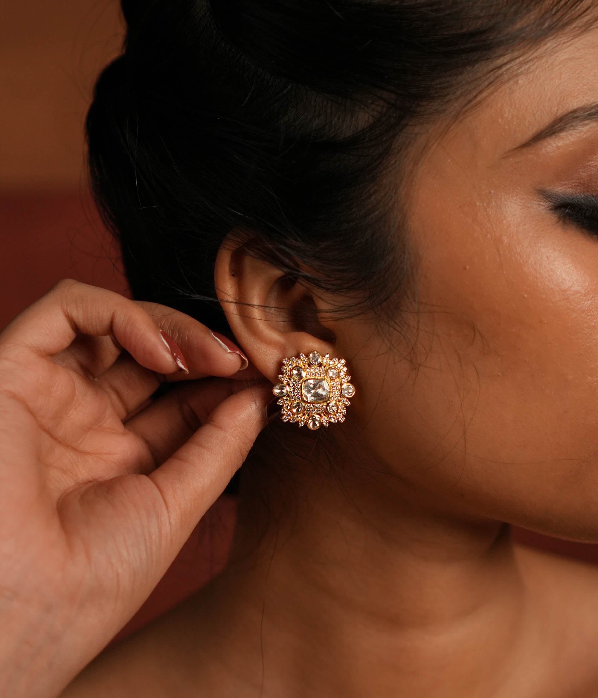 Festive Polki Silver Earrings for Women Handmade in Chennai