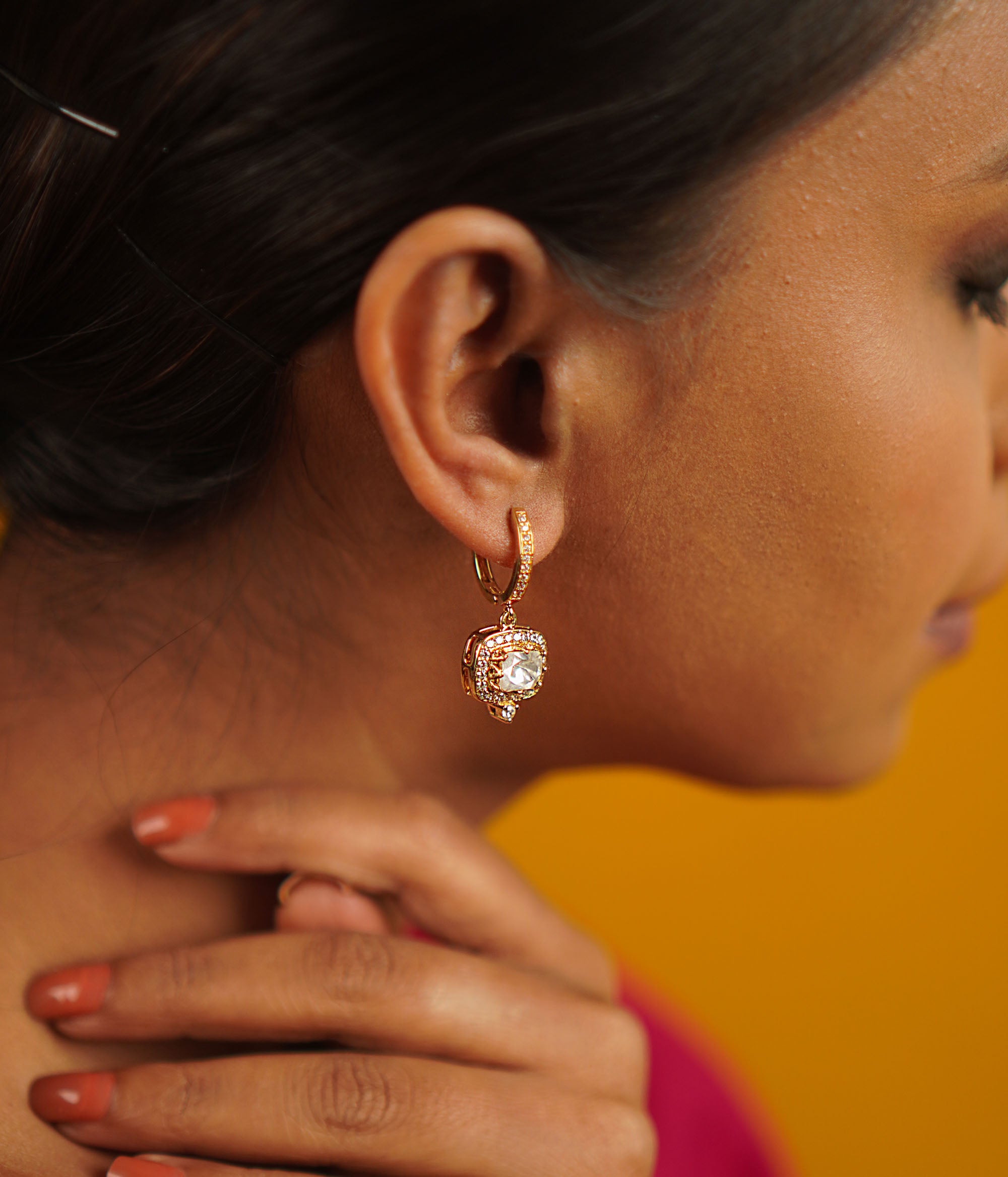 Handmade 92.5 Silver Earrings with Antique Gold Polki and CZ Stones