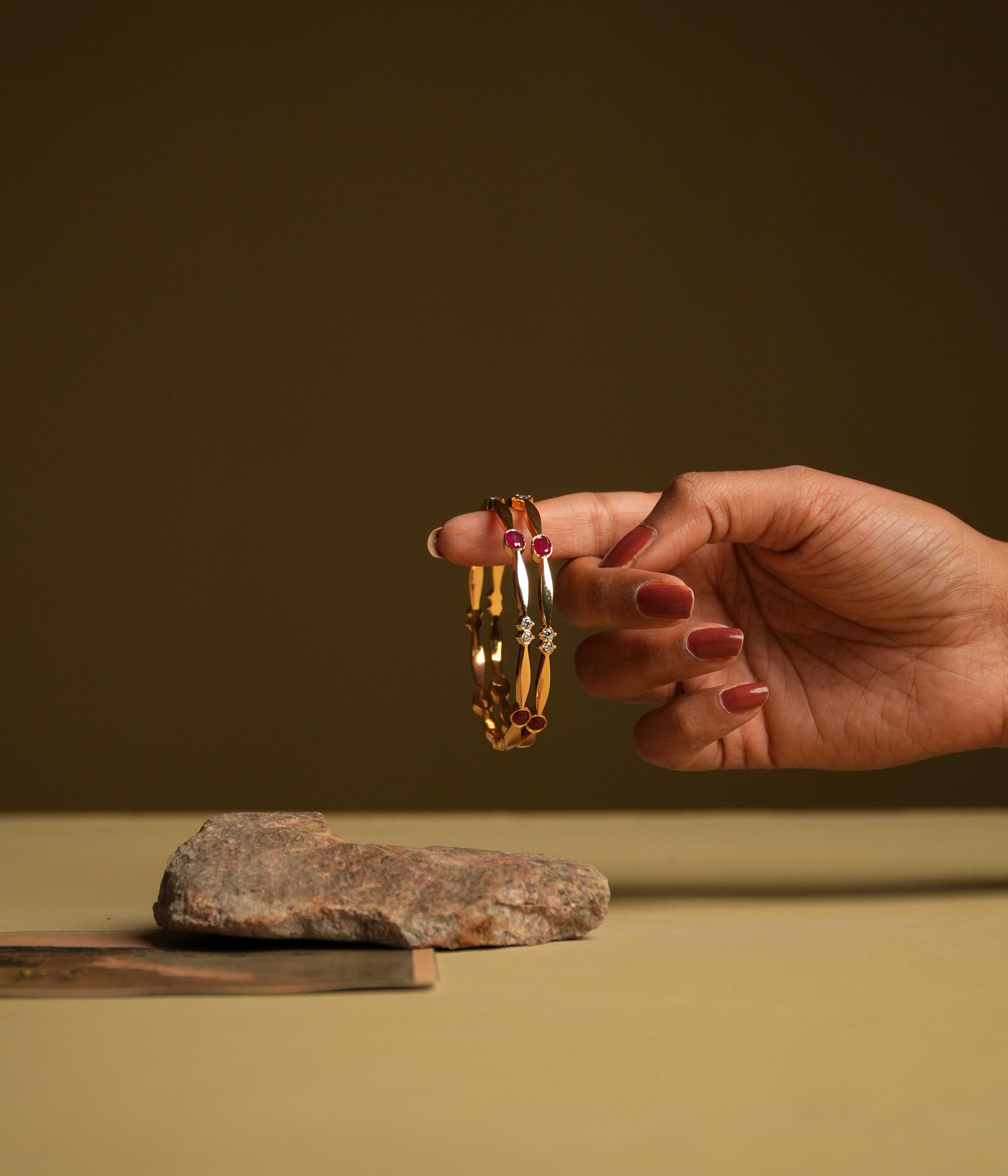 Handmade 92.5 Silver Insert Type Bangles with White Red Stones