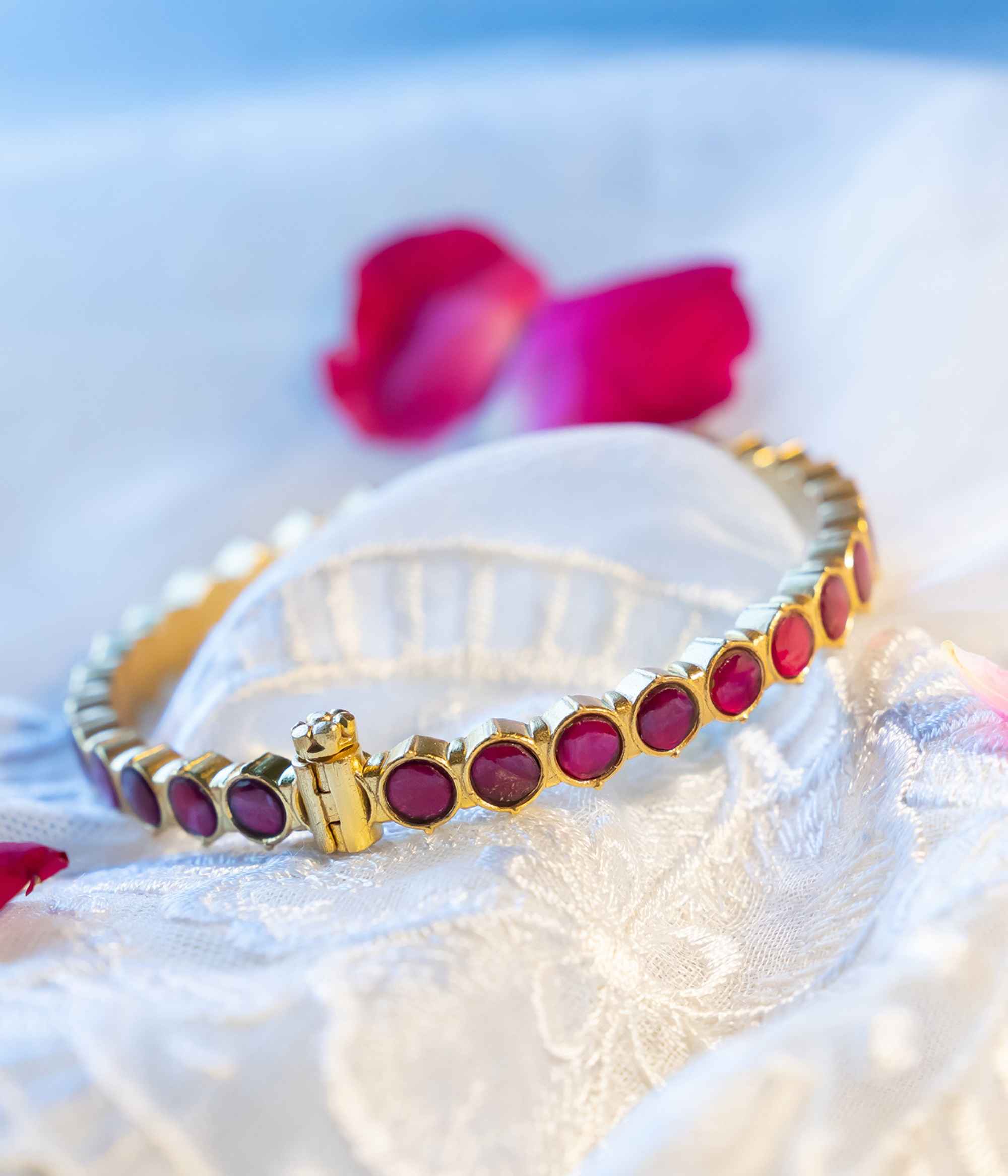 Handmade 92.5 Silver Screw Type Bangle with Red Kundan