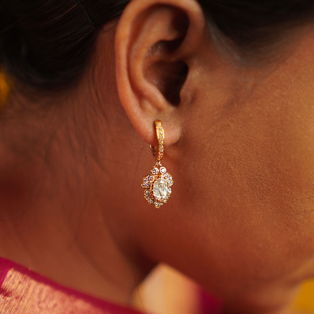 Mahika Silver Earrings by DivasMantra Chennai with Polki and CZ Stones