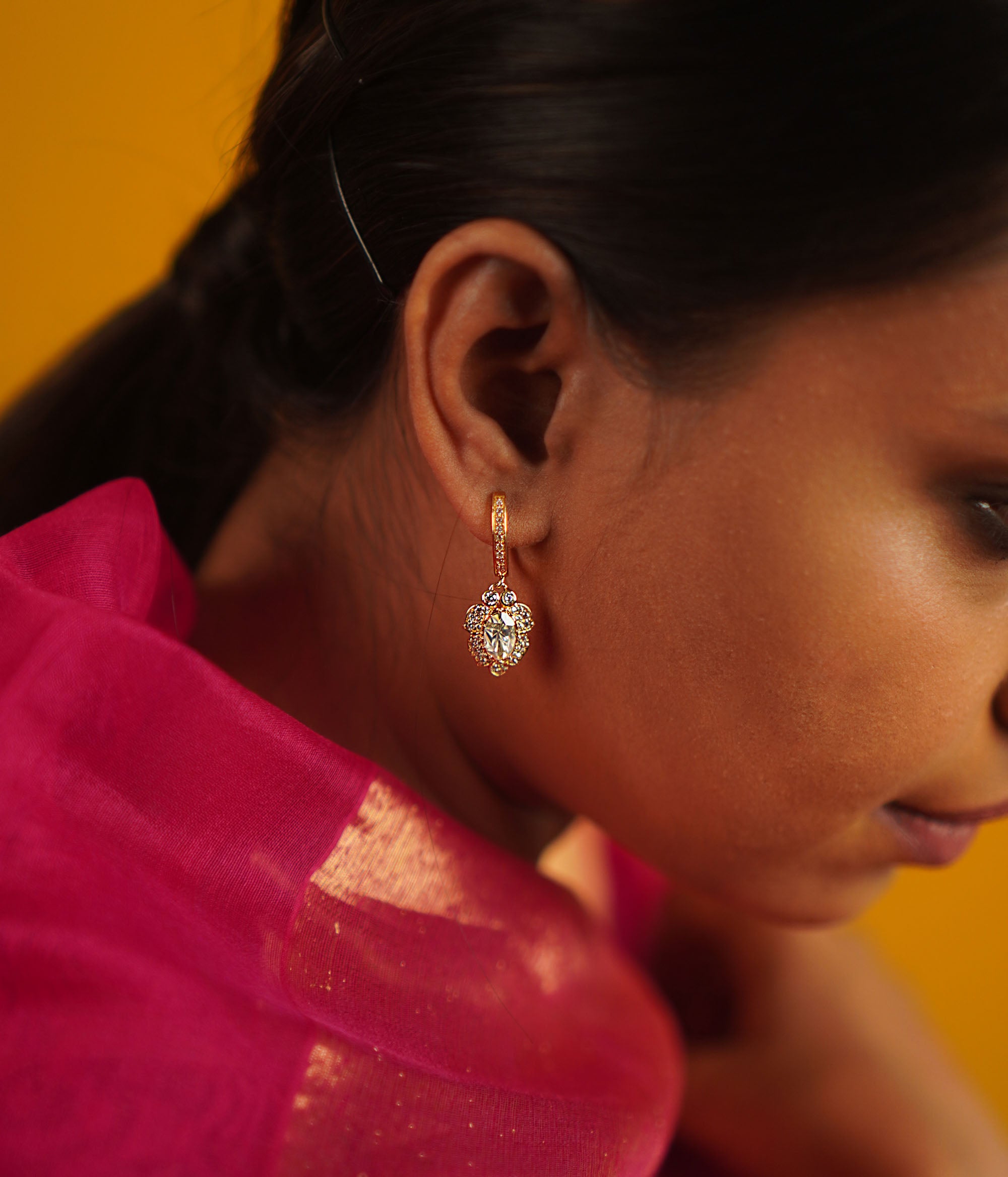 Elegant Mahika Silver Earrings Teardrop Polki with CZ Stones