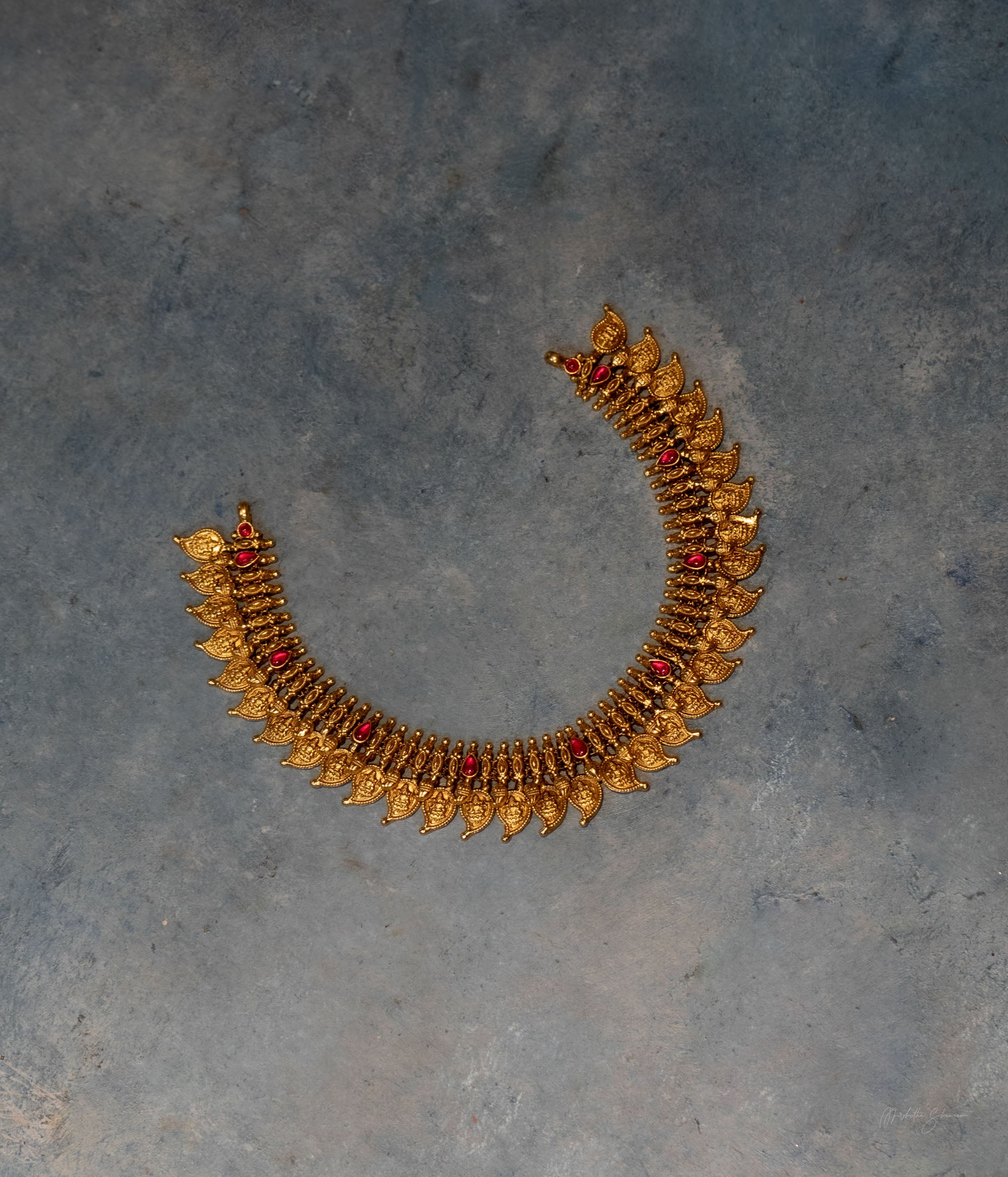 Handmade 92.5 Silver Necklace Gold Plated with Red Spinel Stone