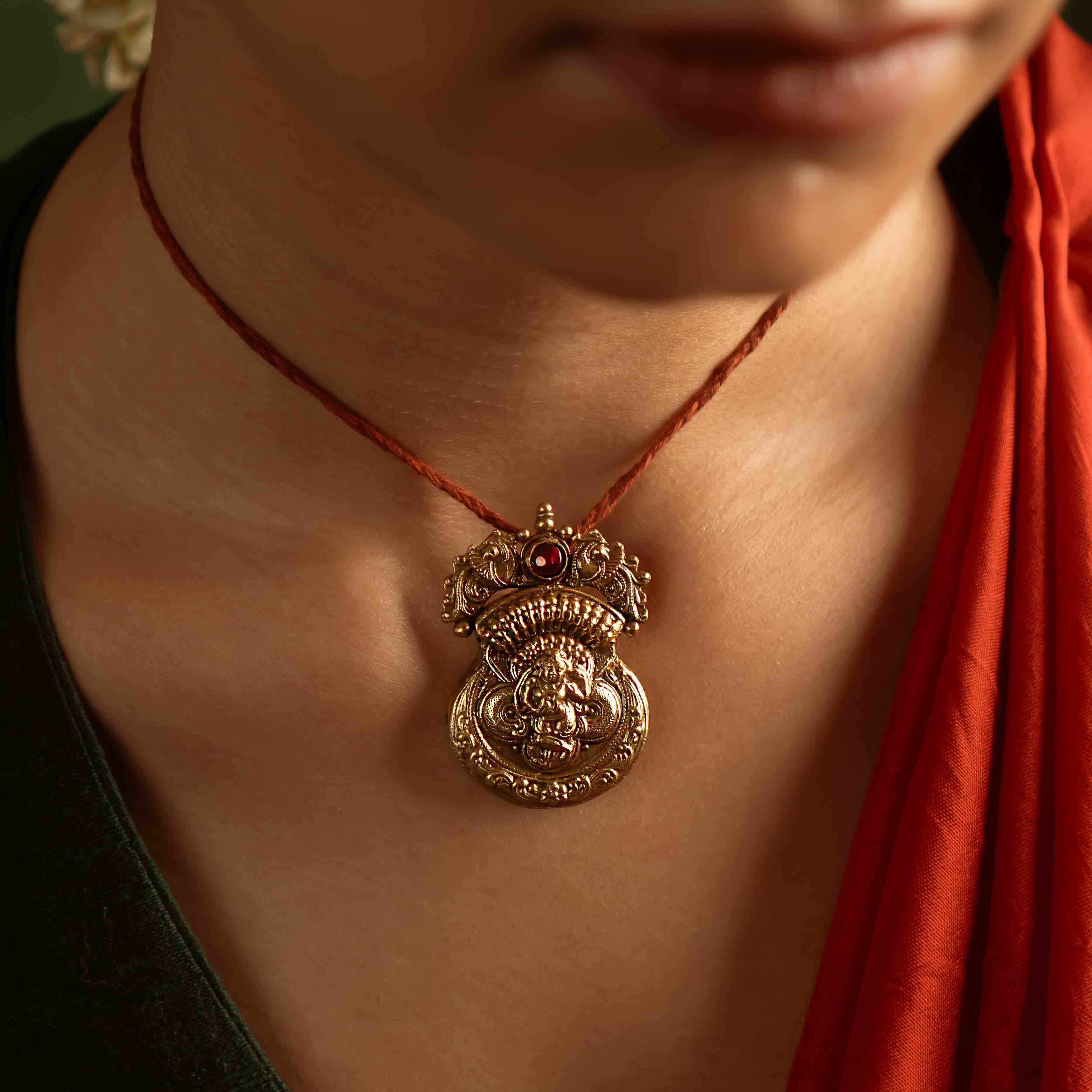 Malati Silver Pendant by DivasMantra Chennai with Red Spinel Stone