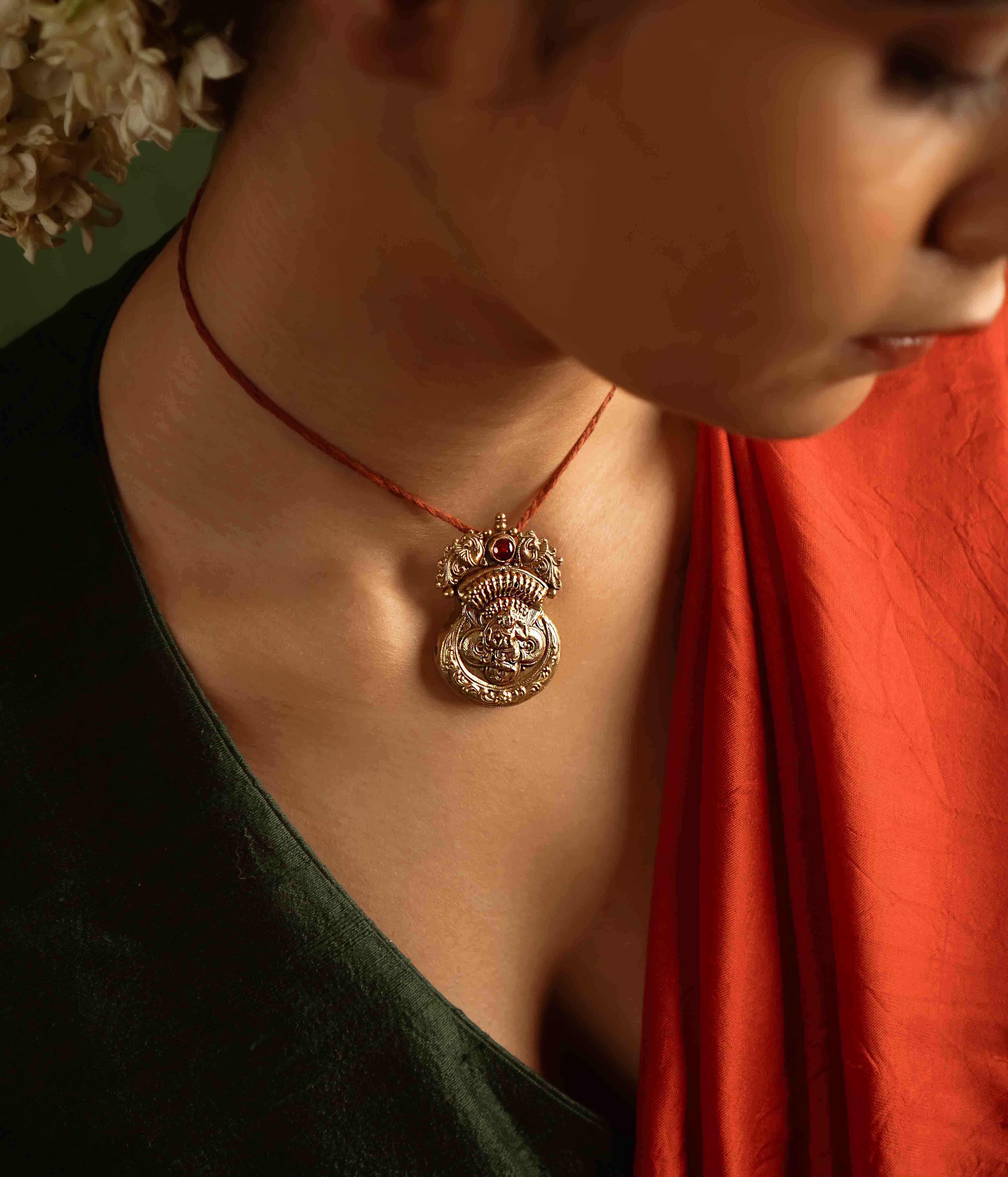 Handmade 92.5 Silver Pendant Gold Plated with Red Spinel