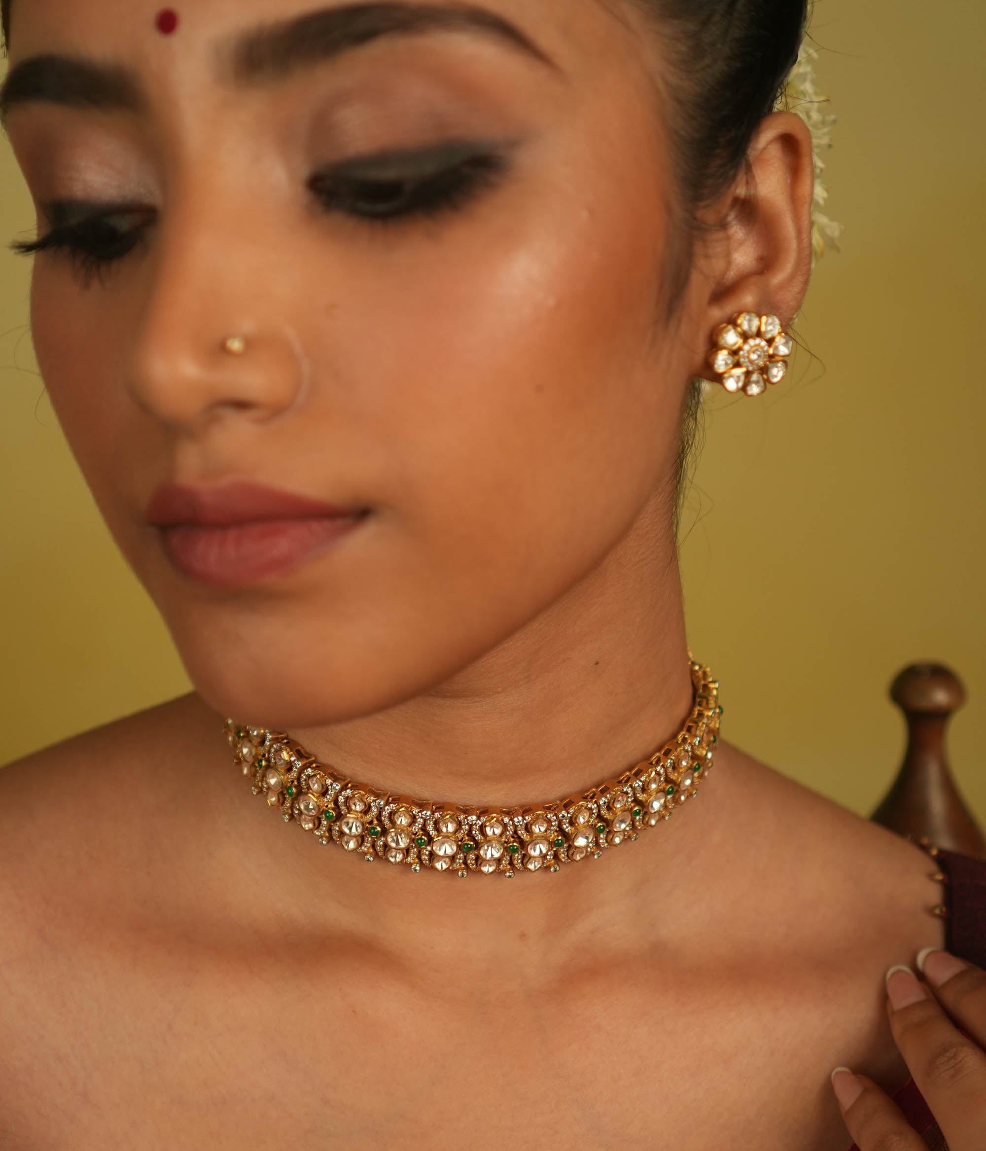 Handmade Silver Gold Choker with Moissanite Polki and CZ Stones – DivasMantra Chennai