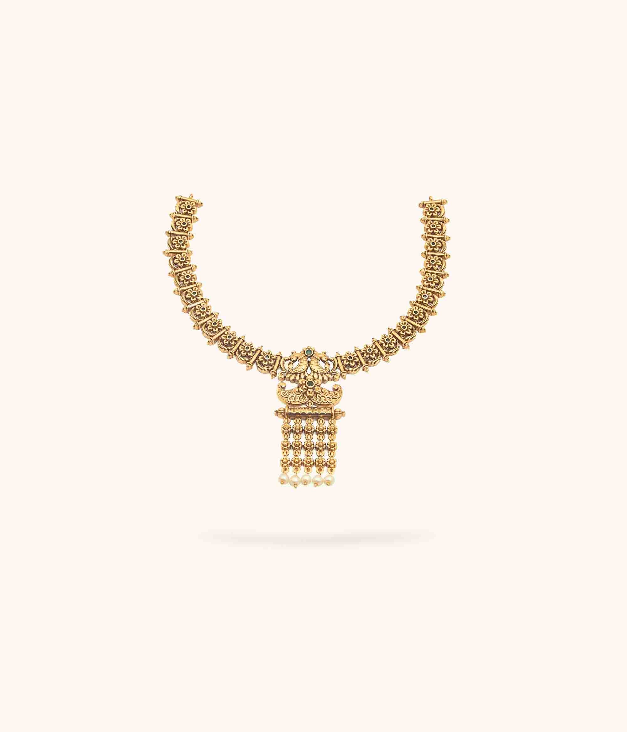Mayuram Classic Peacock Motif Nakshi Short Necklace