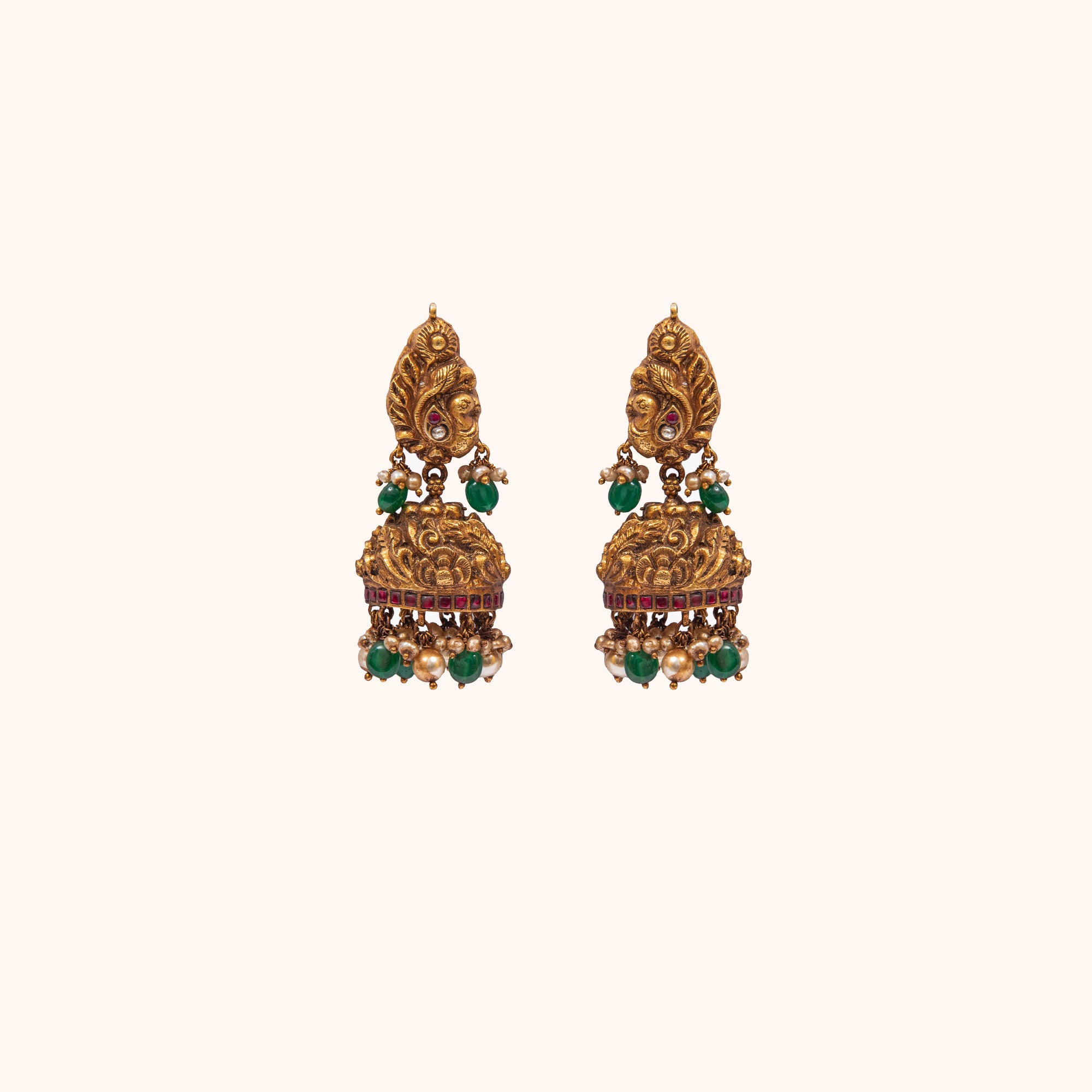 Mhe Antique Deep Nakshi Peacock Inspired Jhumki