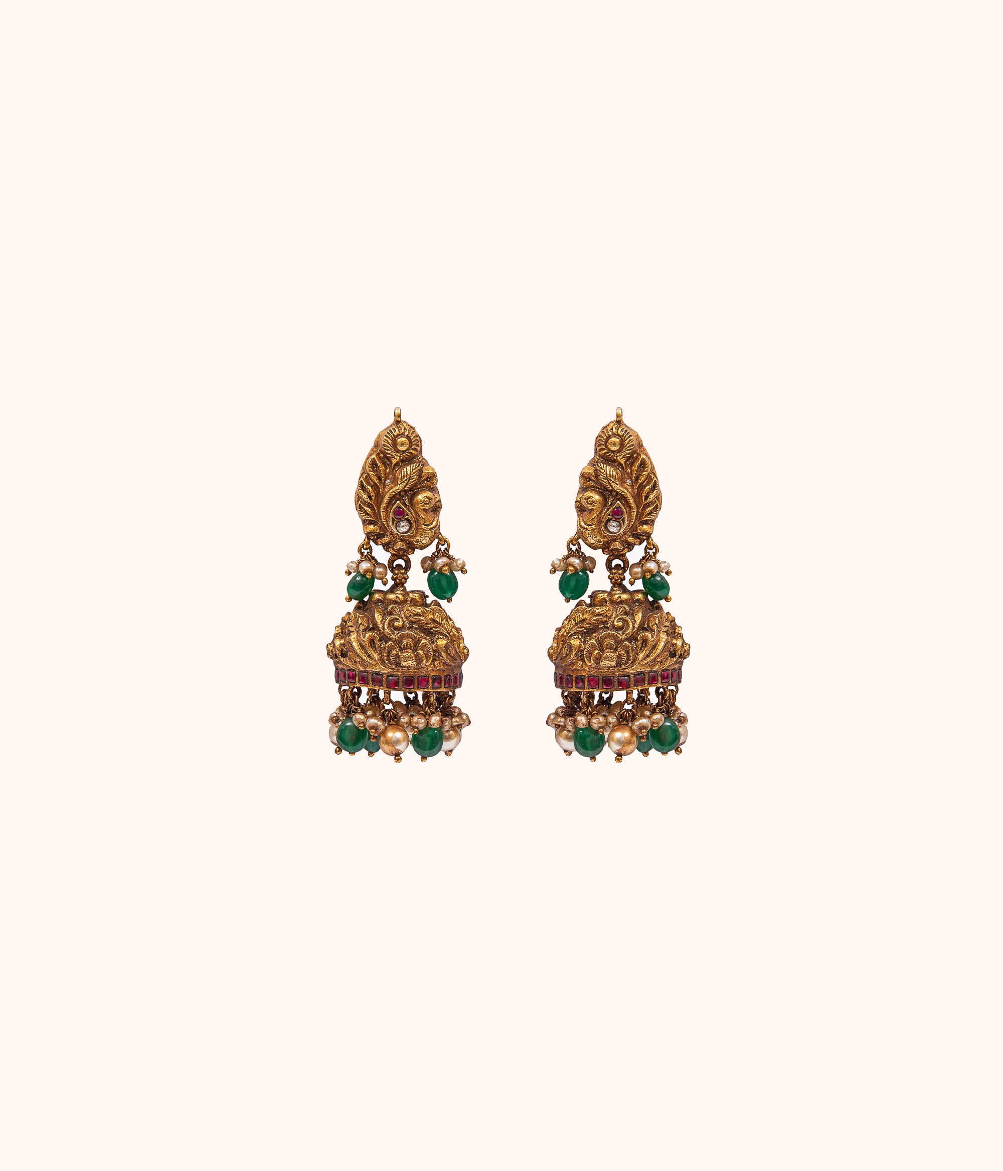 Mhe Antique Deep Nakshi Peacock Inspired Jhumki