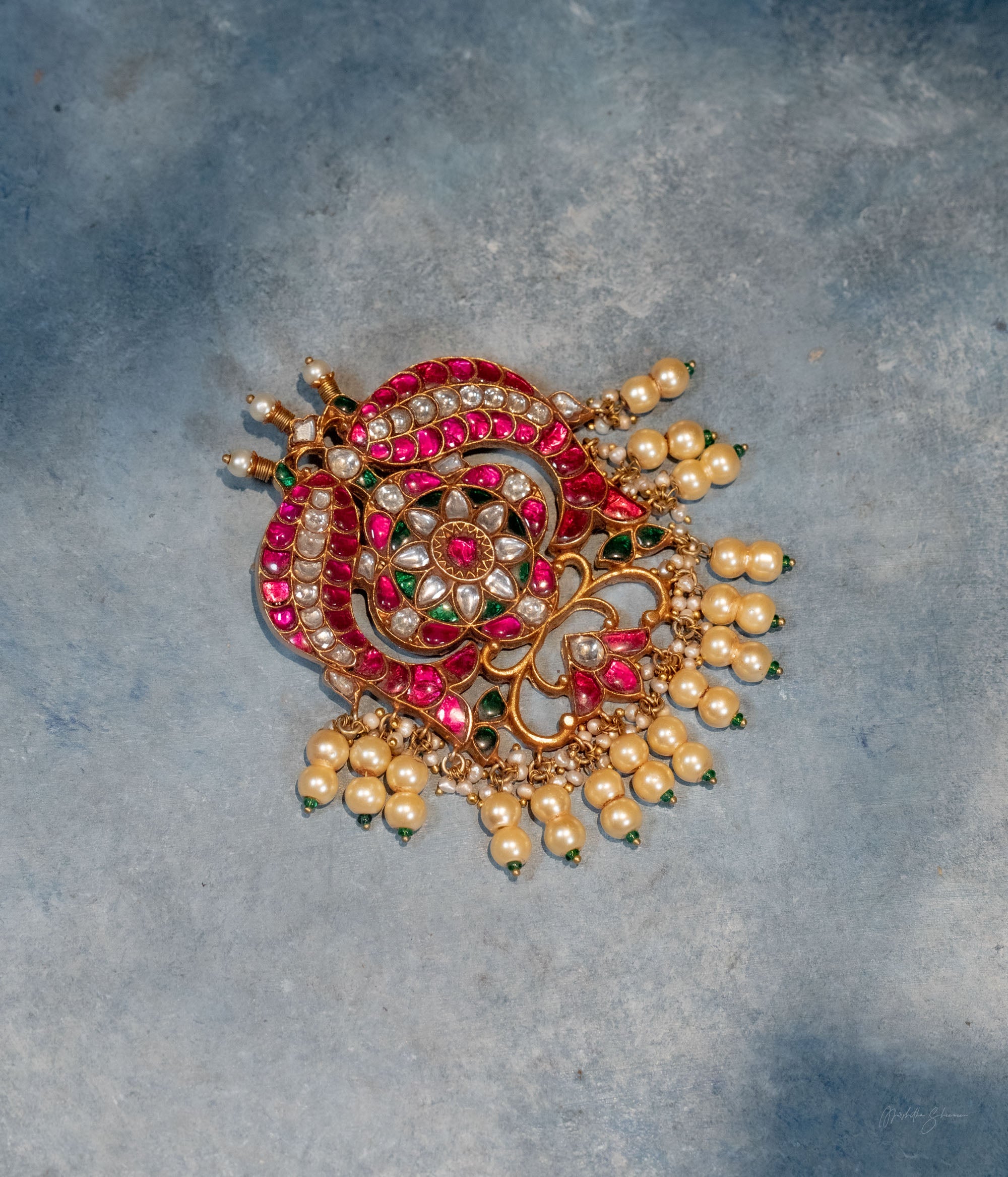 92.5 Sterling Silver Mohanam Kundan Pendant Gold Plated