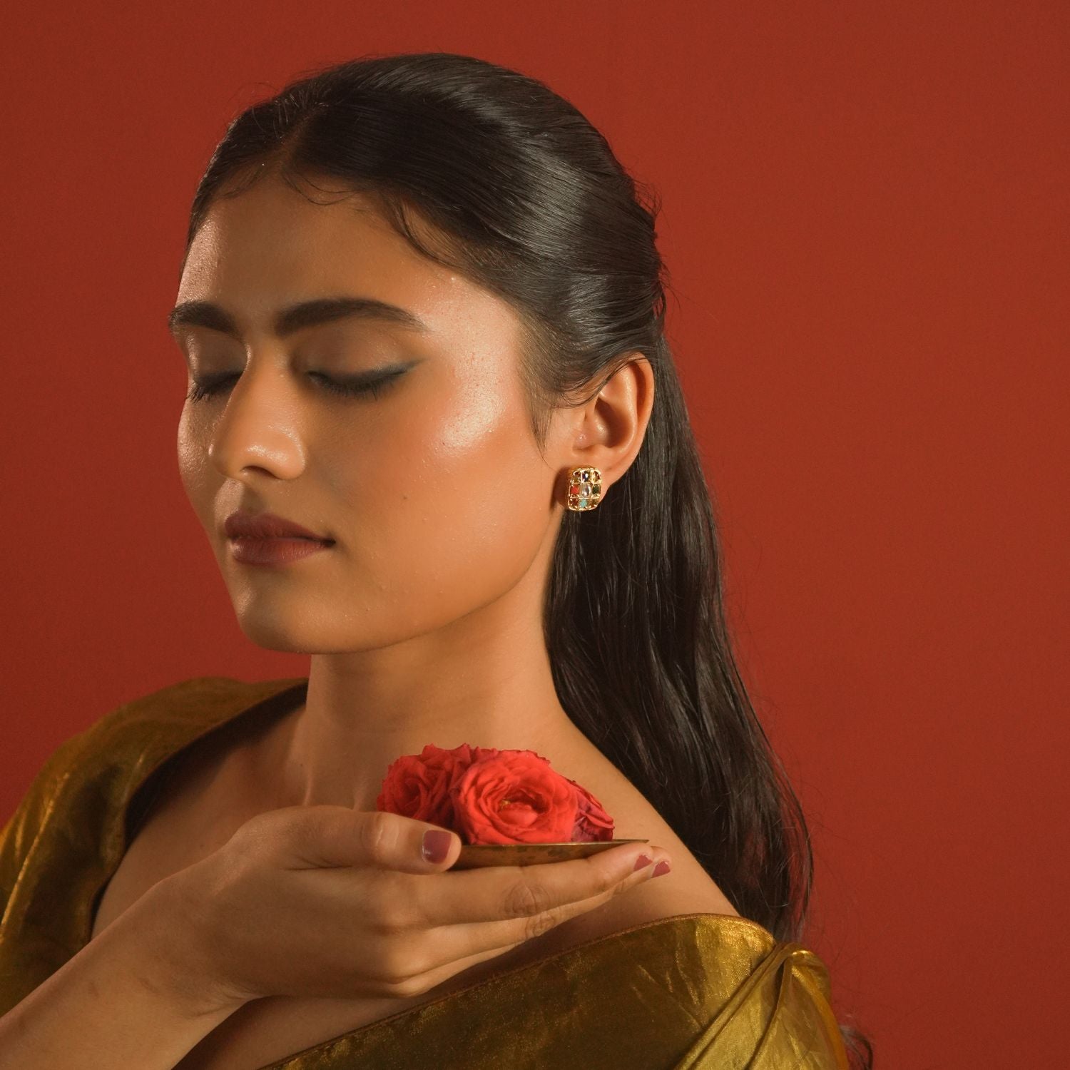 Aria Navratna stud earrings in 92.5 sterling silver