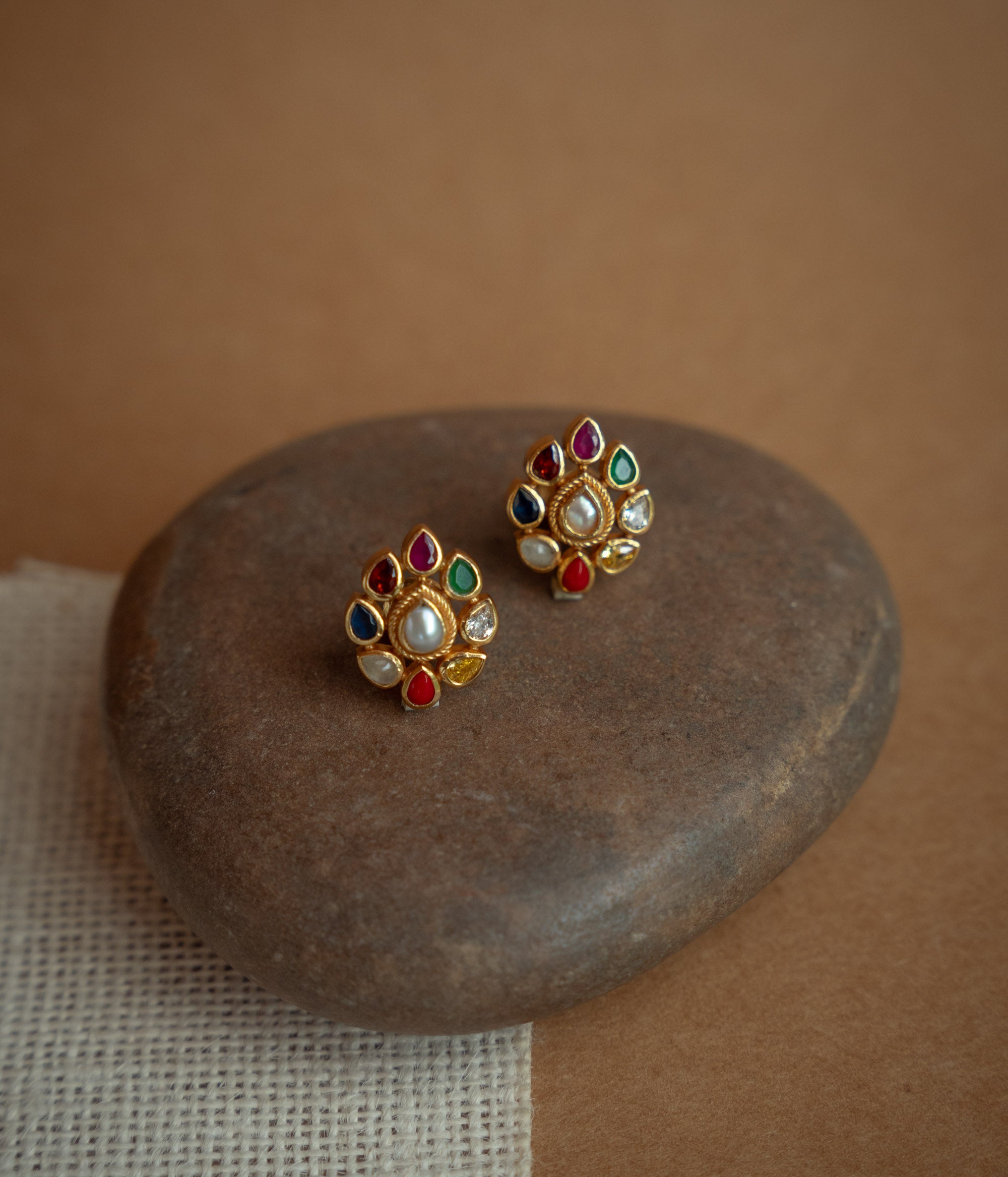 Navaratna stone stud earrings