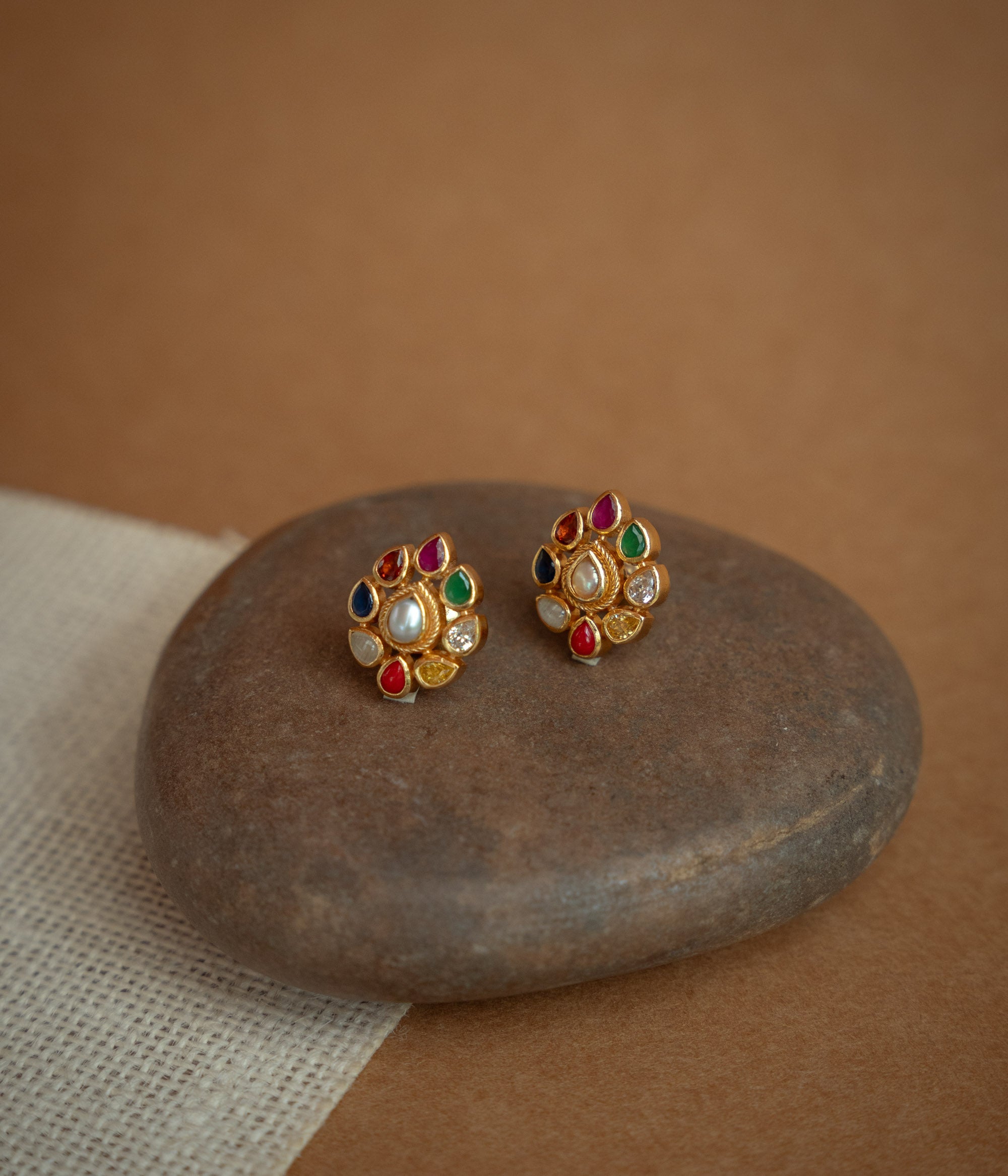 Navaratna stone stud earrings