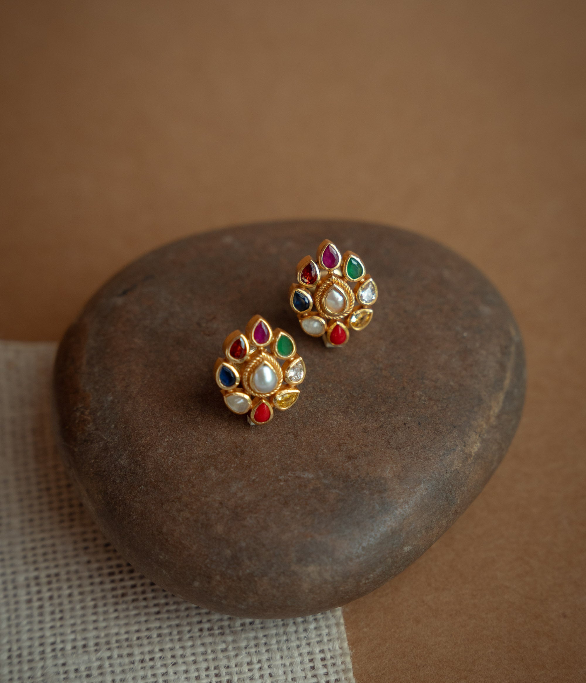 Navaratna stone stud earrings