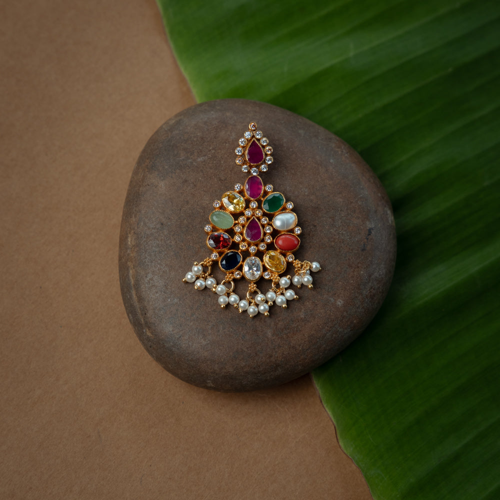 Navratna and Swarovski medallion pendant
